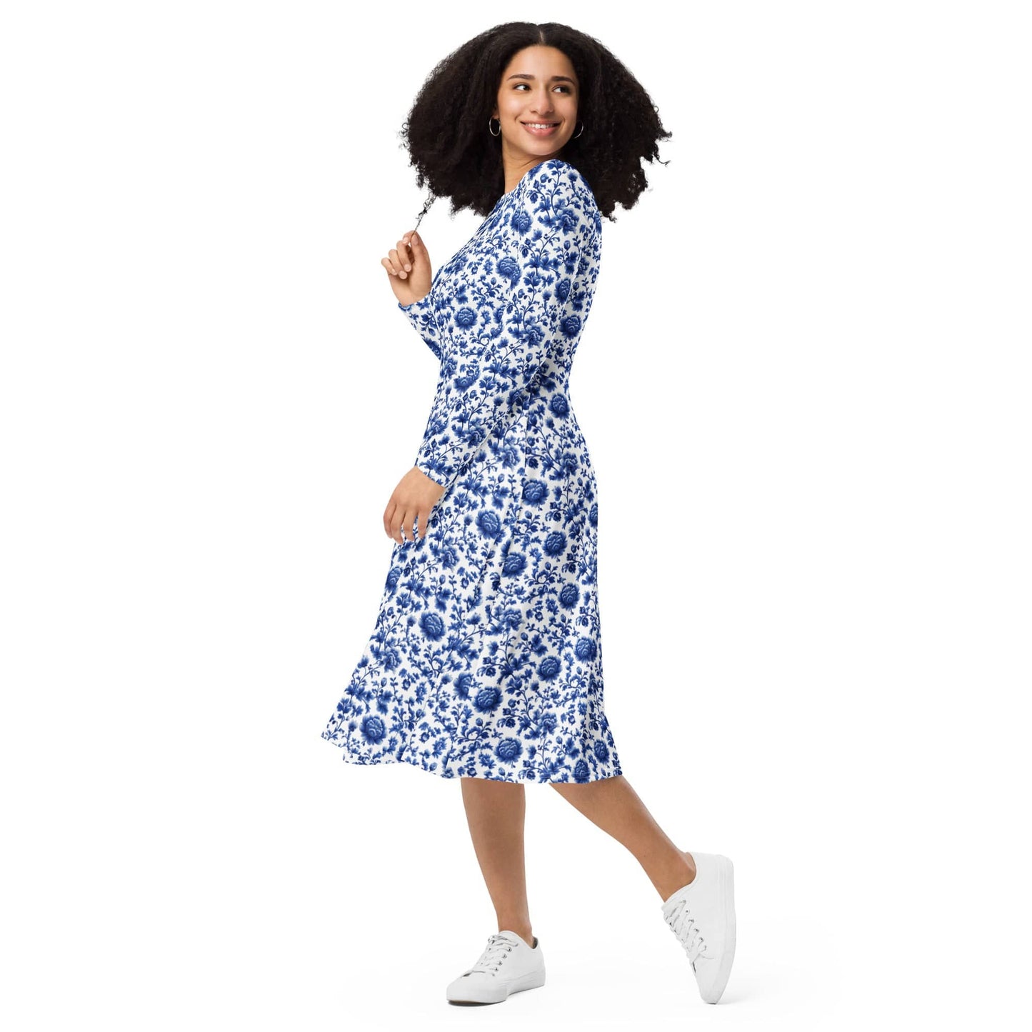 Blue Floral long sleeve midi Dress - Collections by Moke 60603258