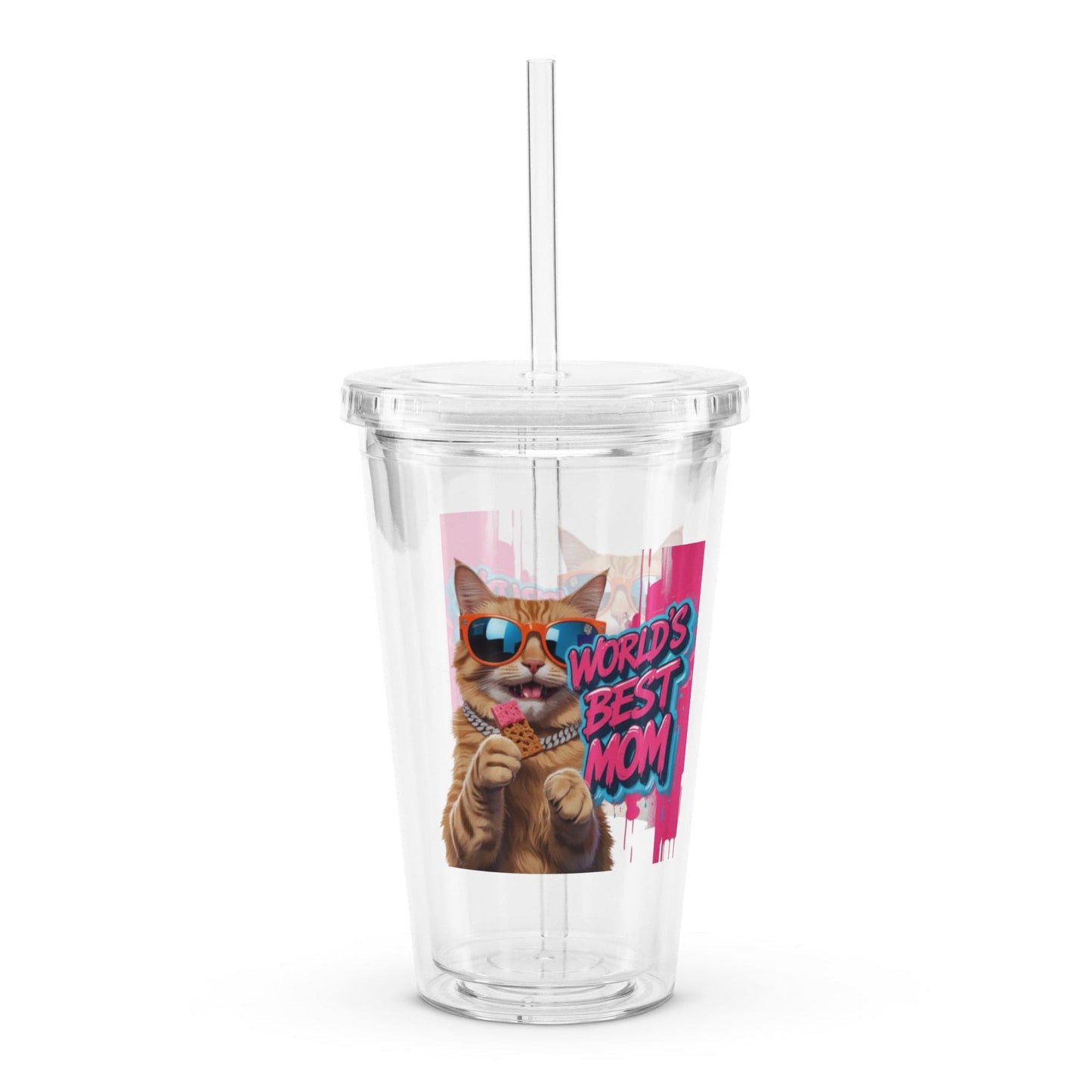 Cat on Plastic Tumbler with "World's Best Mom" for Cat-Mom - Collections by Moke 75124975