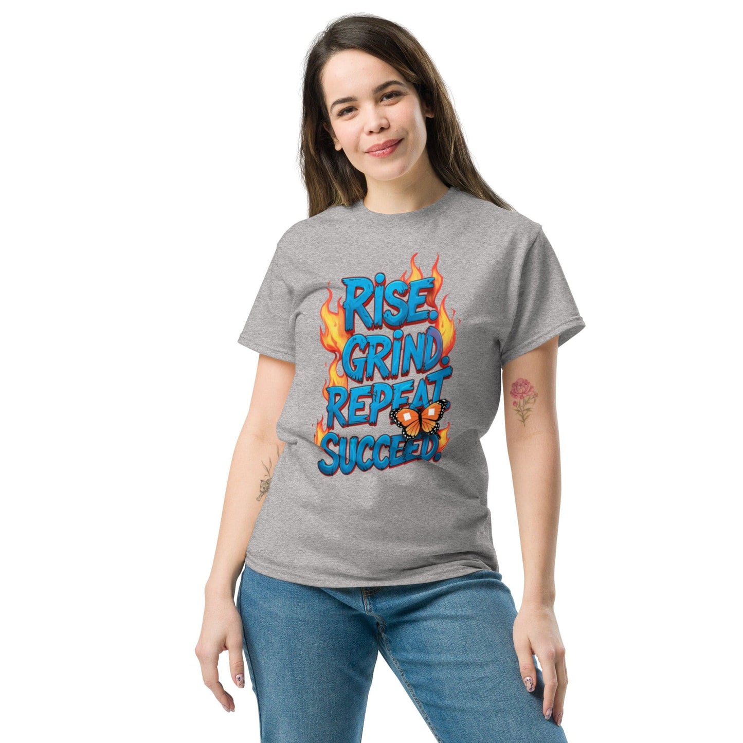 Classic T-Shirt with "Rise, Grind, Repeat, Succeed" - Collections by Moke 90527533