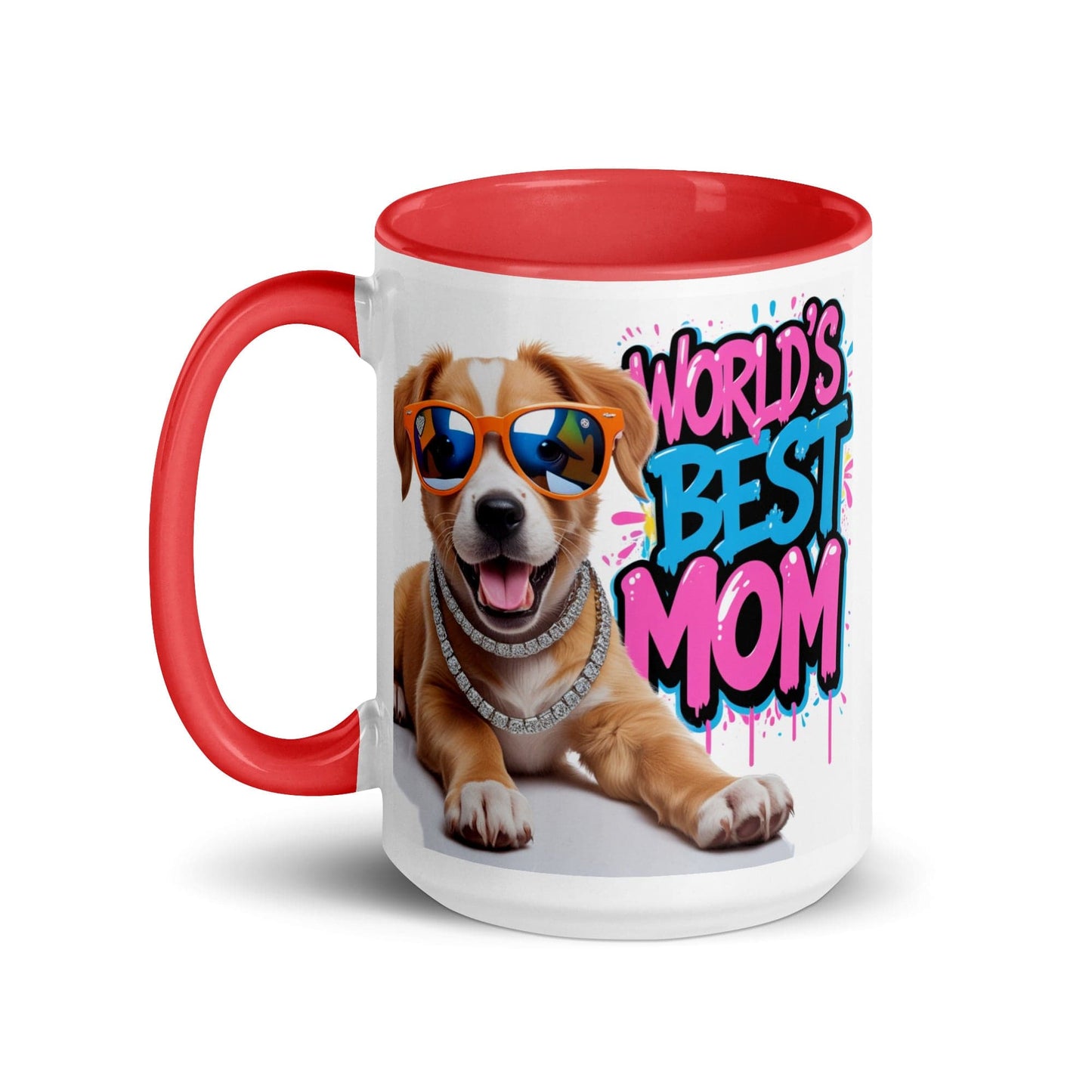 Dog on 15oz Colourful Ceramic Mug with "World's Best Mom" - Collections by Moke 59041630