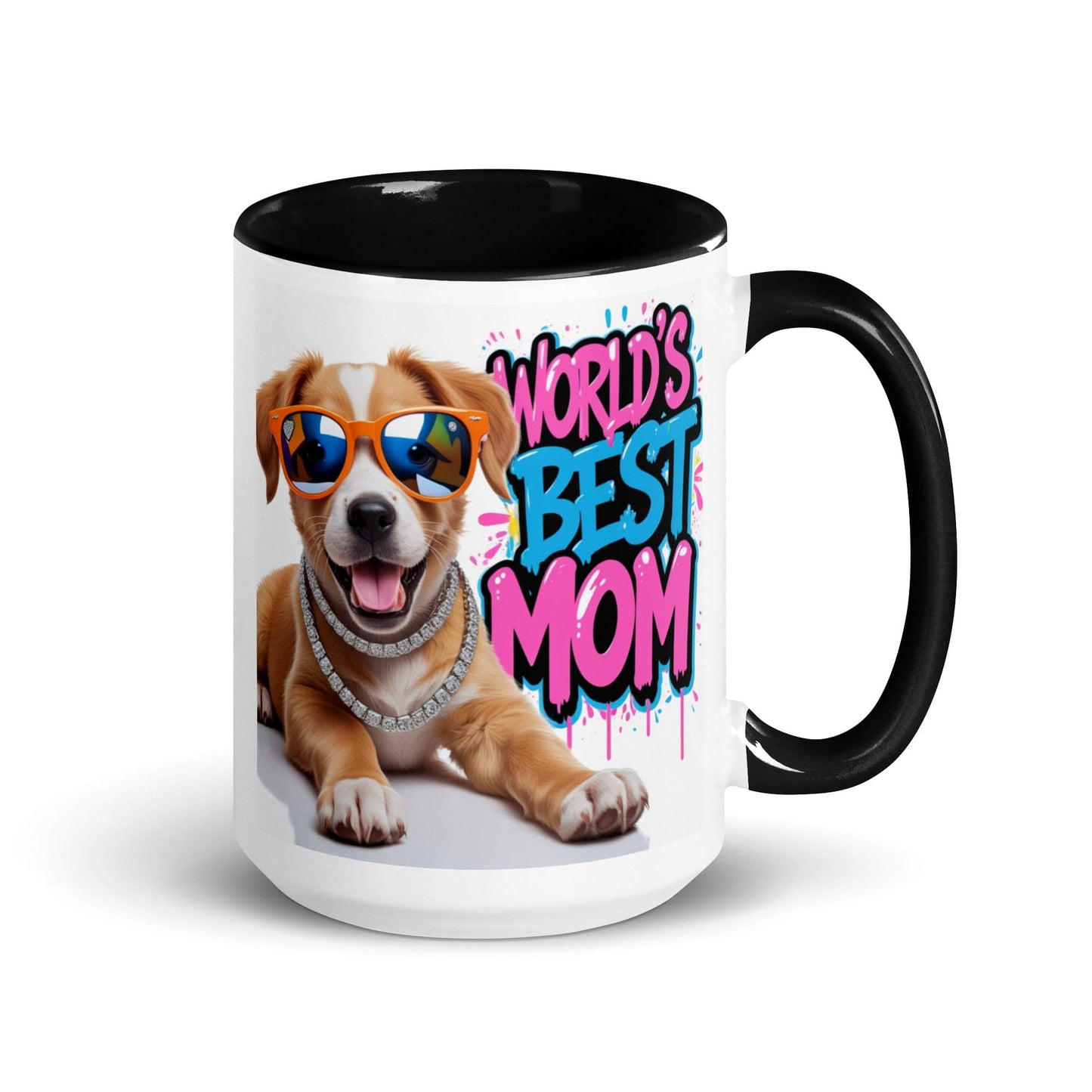 Dog on 15oz Colourful Ceramic Mug with "World's Best Mom" - Collections by Moke 52566896