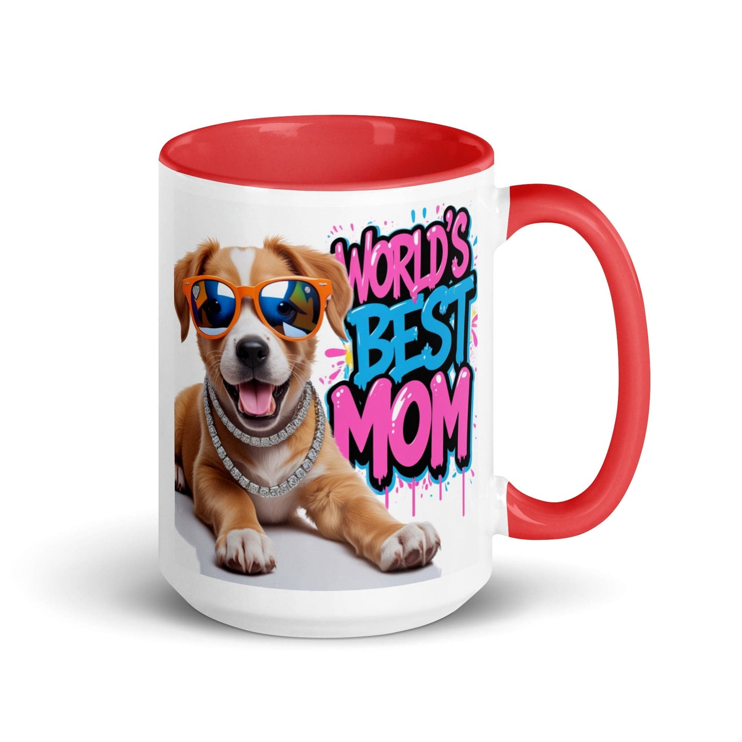 Dog on 15oz Colourful Ceramic Mug with "World's Best Mom" - Collections by Moke 24855612