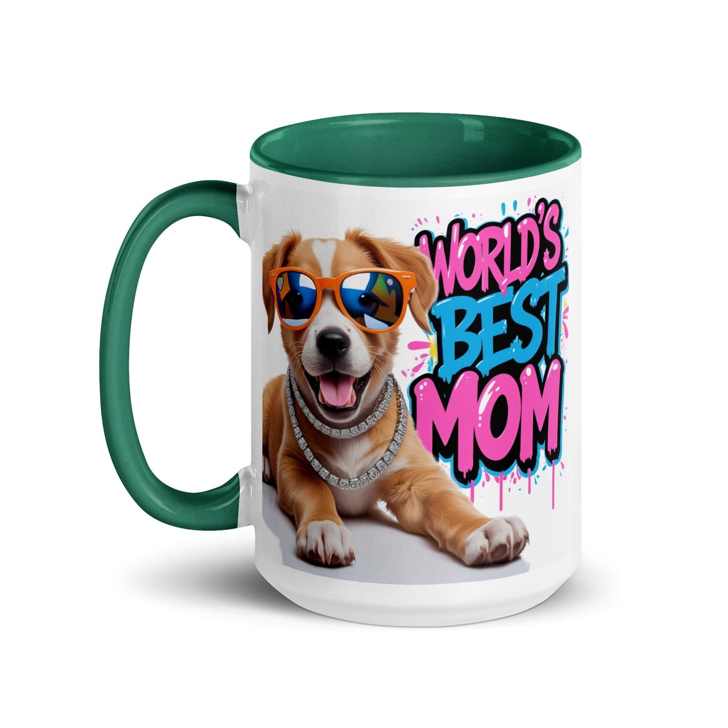 Dog on 15oz Colourful Ceramic Mug with "World's Best Mom" - Collections by Moke 33989466