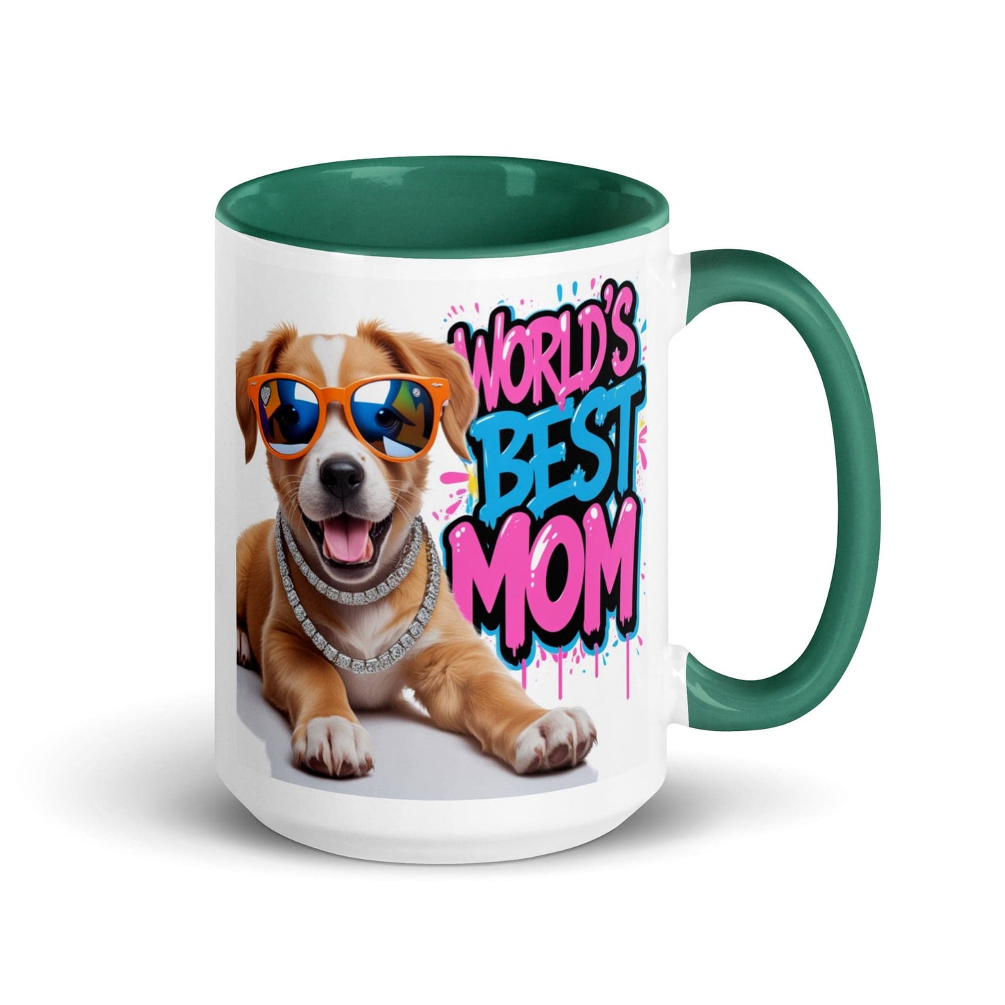 Dog on 15oz Colourful Ceramic Mug with "World's Best Mom" - Collections by Moke 79461936