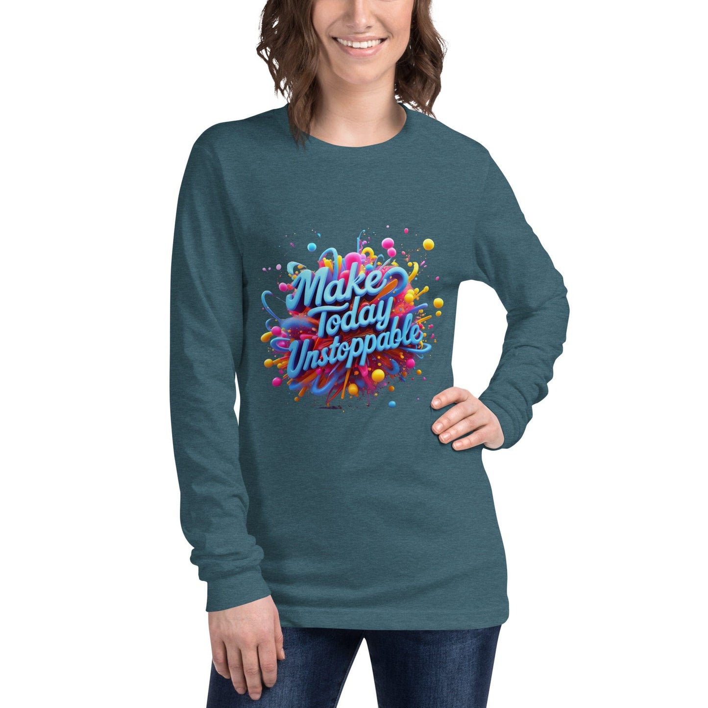 Long Sleeve T-Shirt with 3D render of "Make Today Unstoppable" - Collections by Moke 12728456