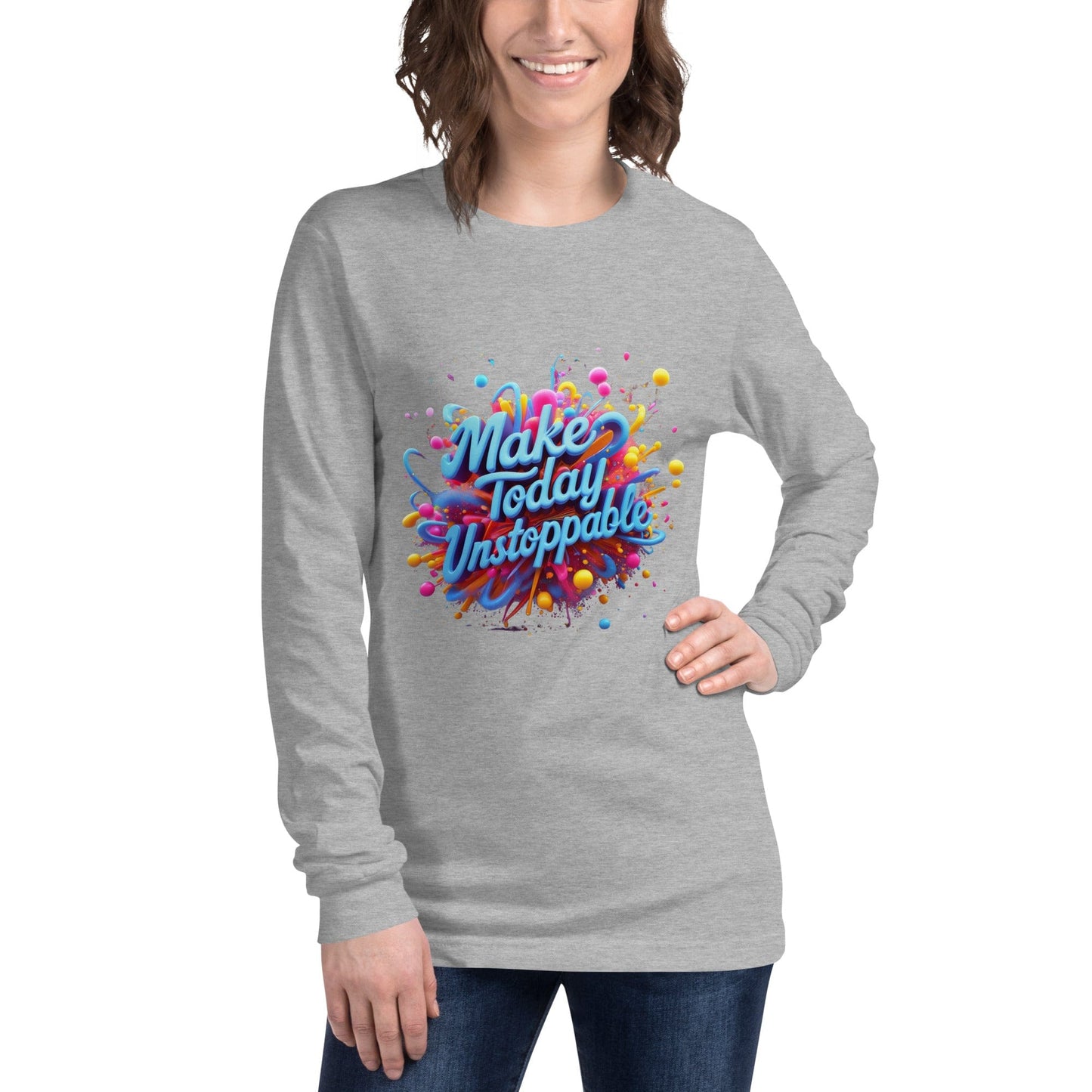 Long Sleeve T-Shirt with 3D render of "Make Today Unstoppable" - Collections by Moke 48102170