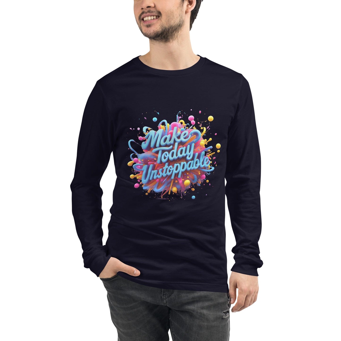 Long Sleeve T-Shirt with 3D render of "Make Today Unstoppable" - Collections by Moke 42439219