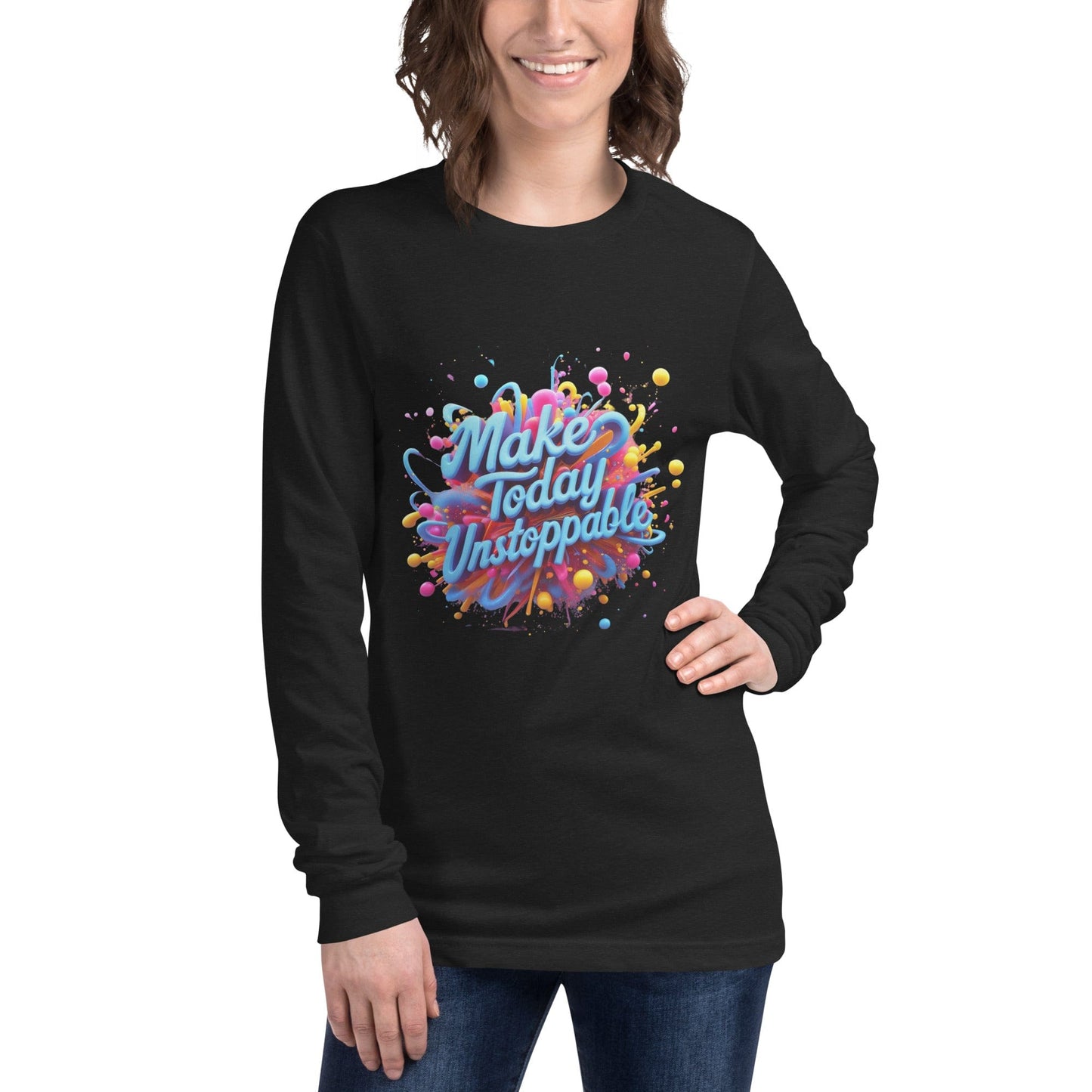 Long Sleeve T-Shirt with 3D render of "Make Today Unstoppable" - Collections by Moke 92499462