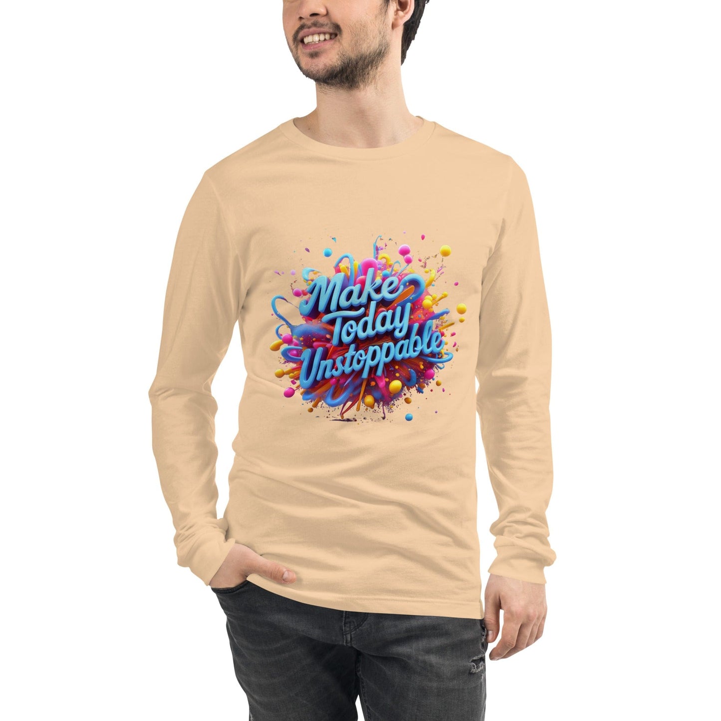 Long Sleeve T-Shirt with 3D render of "Make Today Unstoppable" - Collections by Moke 86862142