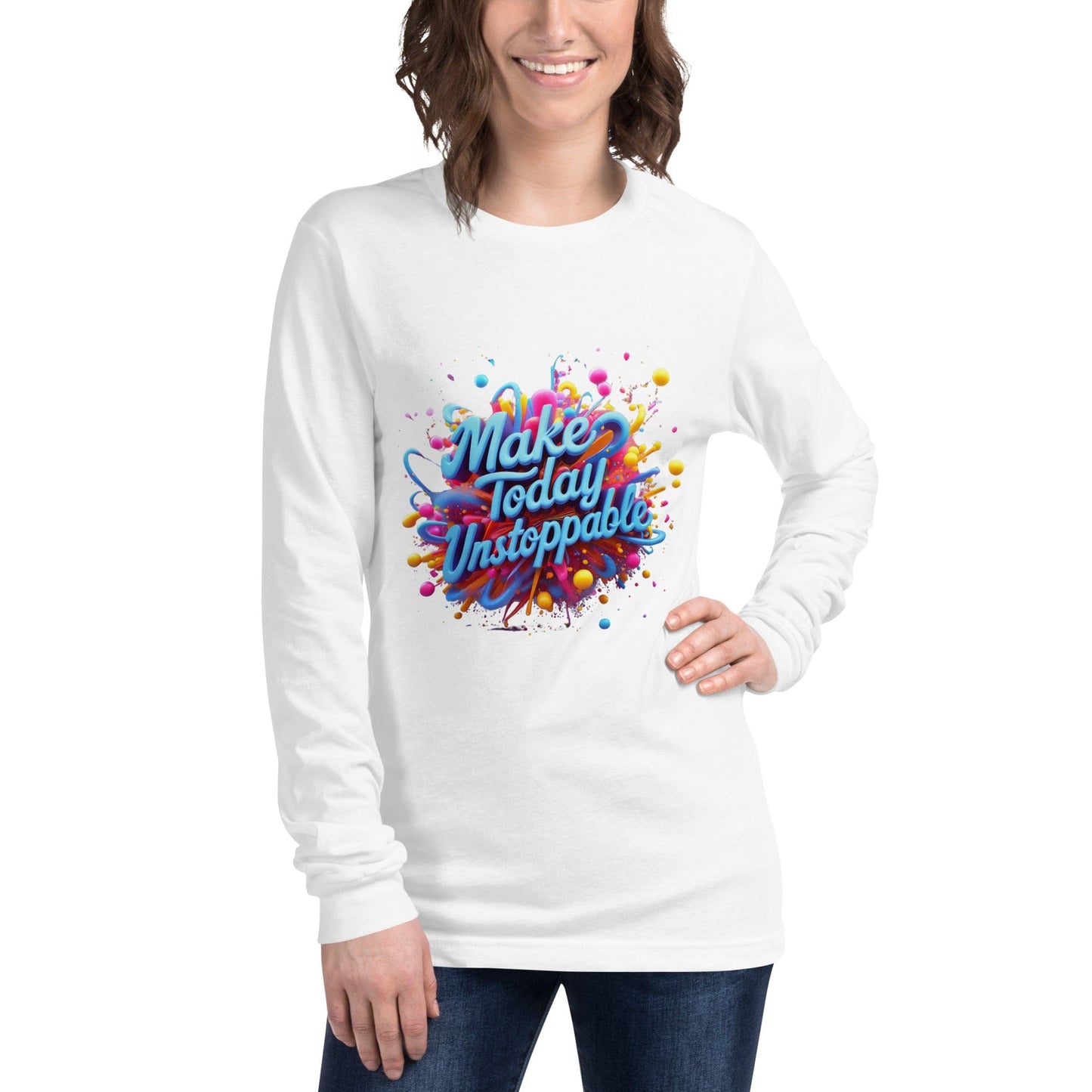 Long Sleeve T-Shirt with 3D render of "Make Today Unstoppable" - Collections by Moke 37550704