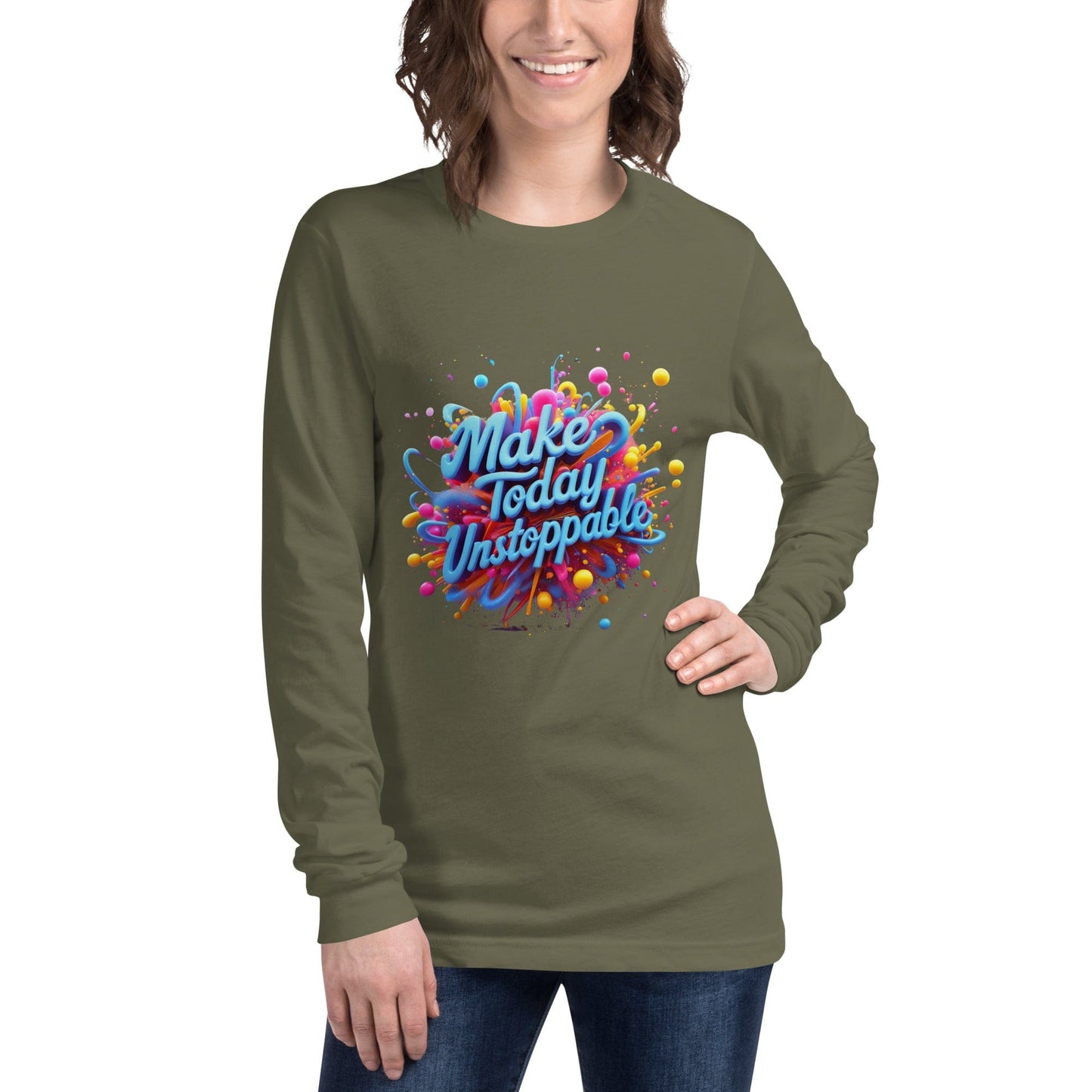 Long Sleeve T-Shirt with 3D render of "Make Today Unstoppable" - Collections by Moke 89355855