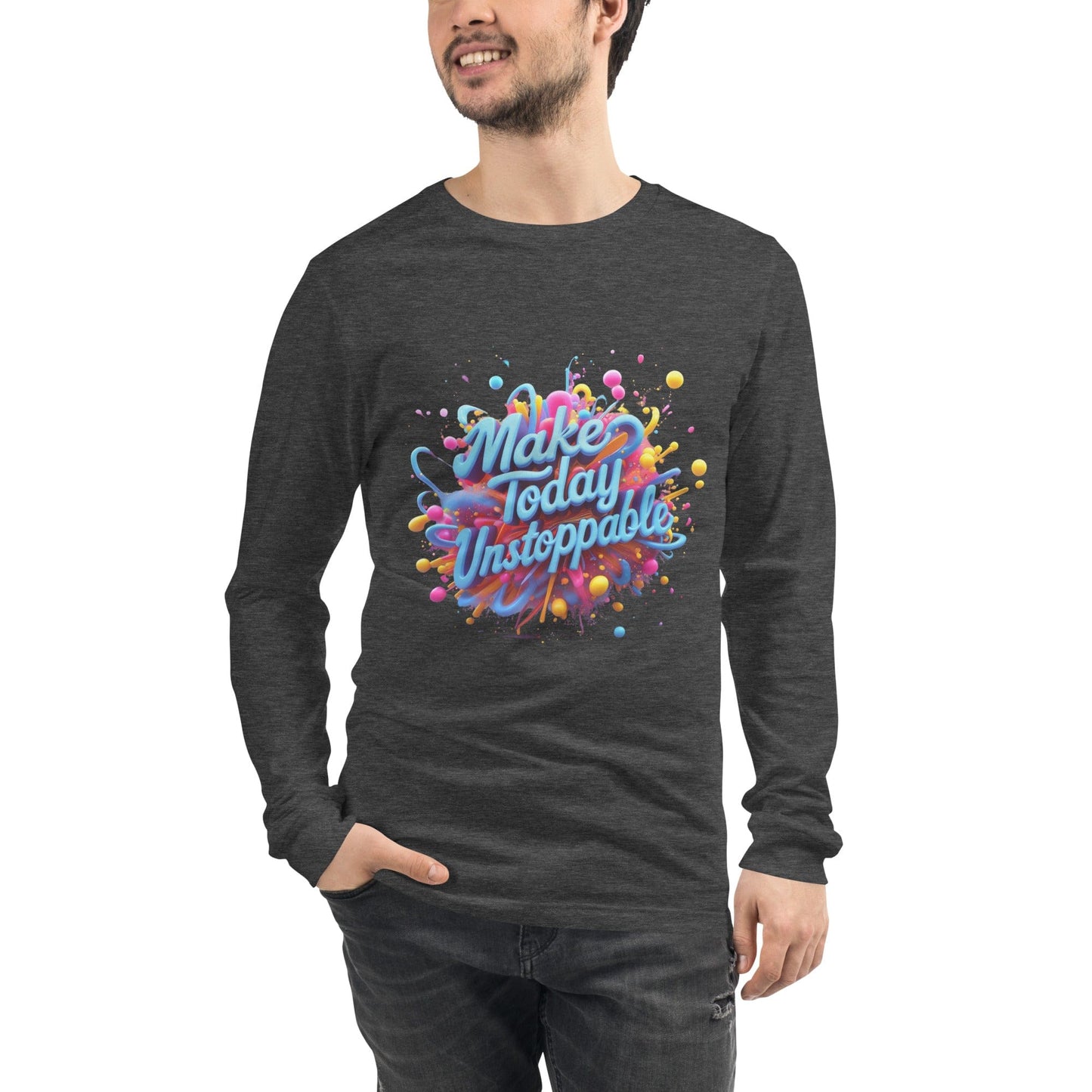 Long Sleeve T-Shirt with 3D render of "Make Today Unstoppable" - Collections by Moke 89944582