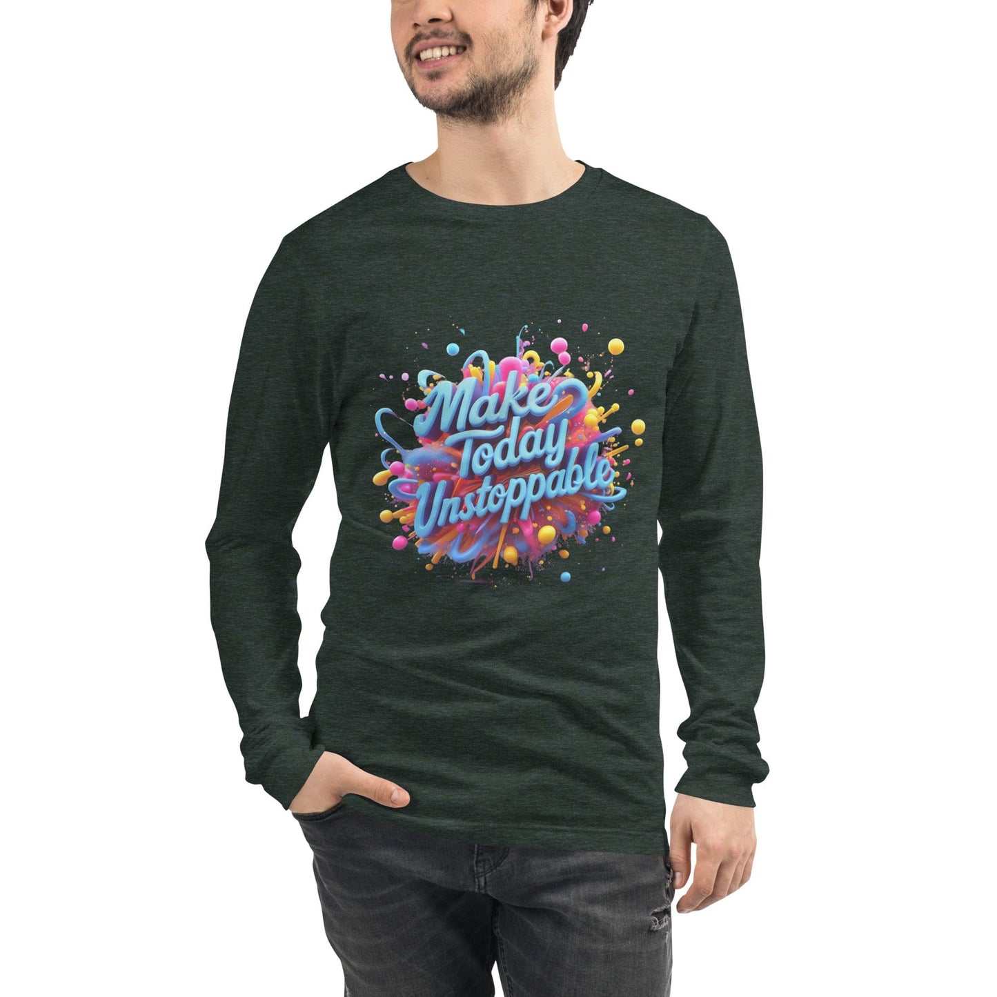 Long Sleeve T-Shirt with 3D render of "Make Today Unstoppable" - Collections by Moke 35157875