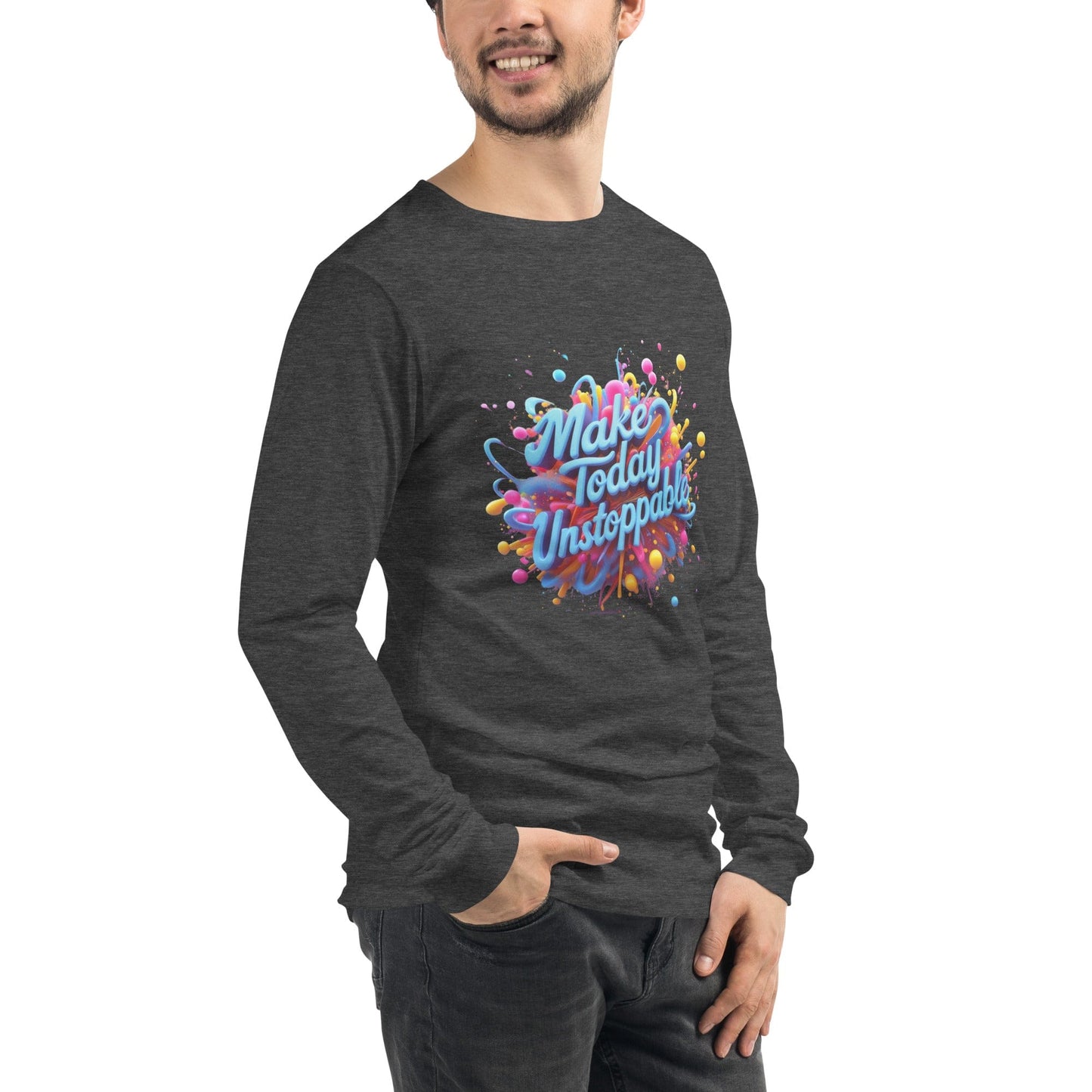 Long Sleeve T-Shirt with 3D render of "Make Today Unstoppable" - Collections by Moke 83675813