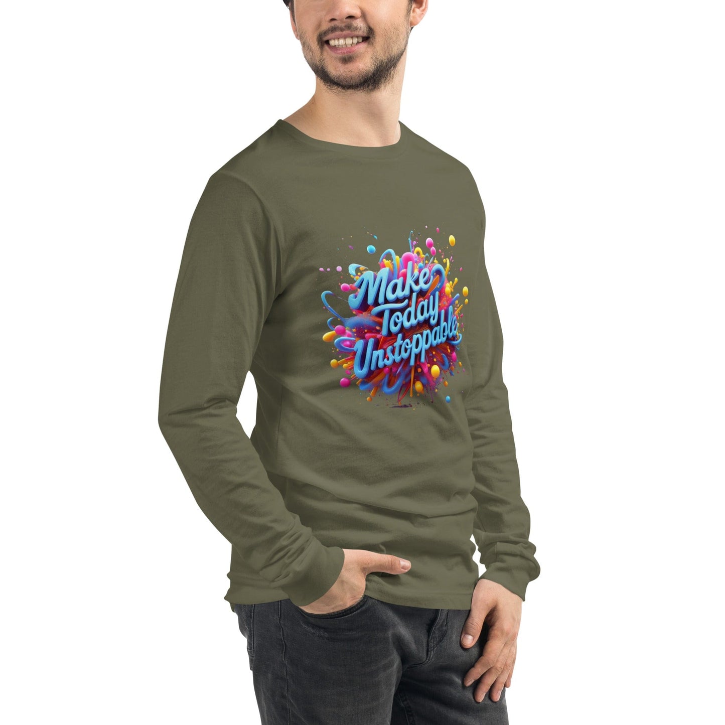 Long Sleeve T-Shirt with 3D render of "Make Today Unstoppable" - Collections by Moke 84740935