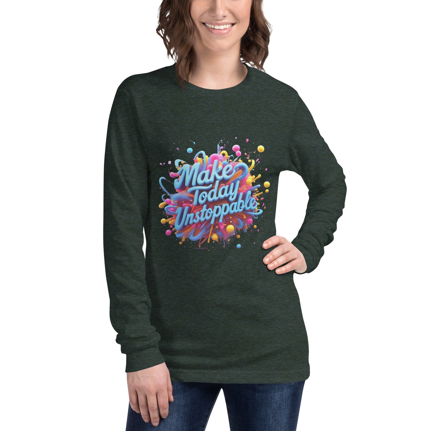 Long Sleeve T-Shirt with 3D render of "Make Today Unstoppable" - Collections by Moke 73476121