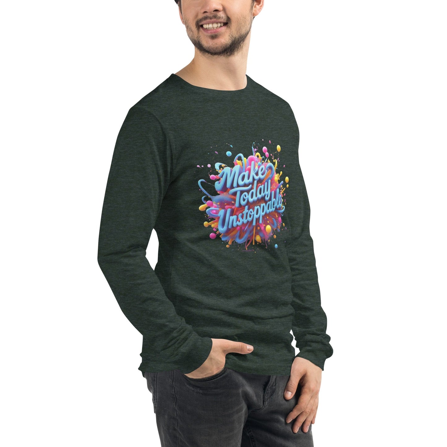 Long Sleeve T-Shirt with 3D render of "Make Today Unstoppable" - Collections by Moke 47718310
