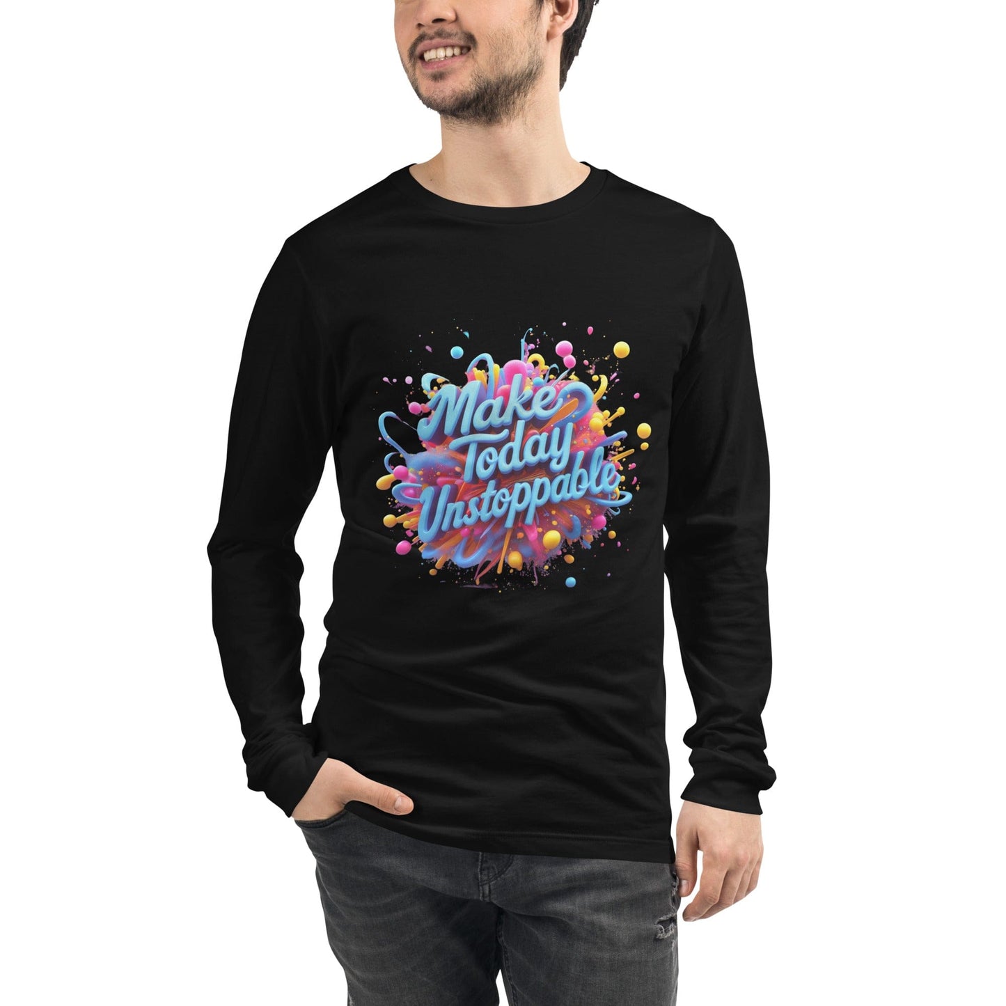 Long Sleeve T-Shirt with 3D render of "Make Today Unstoppable" - Collections by Moke 87557307