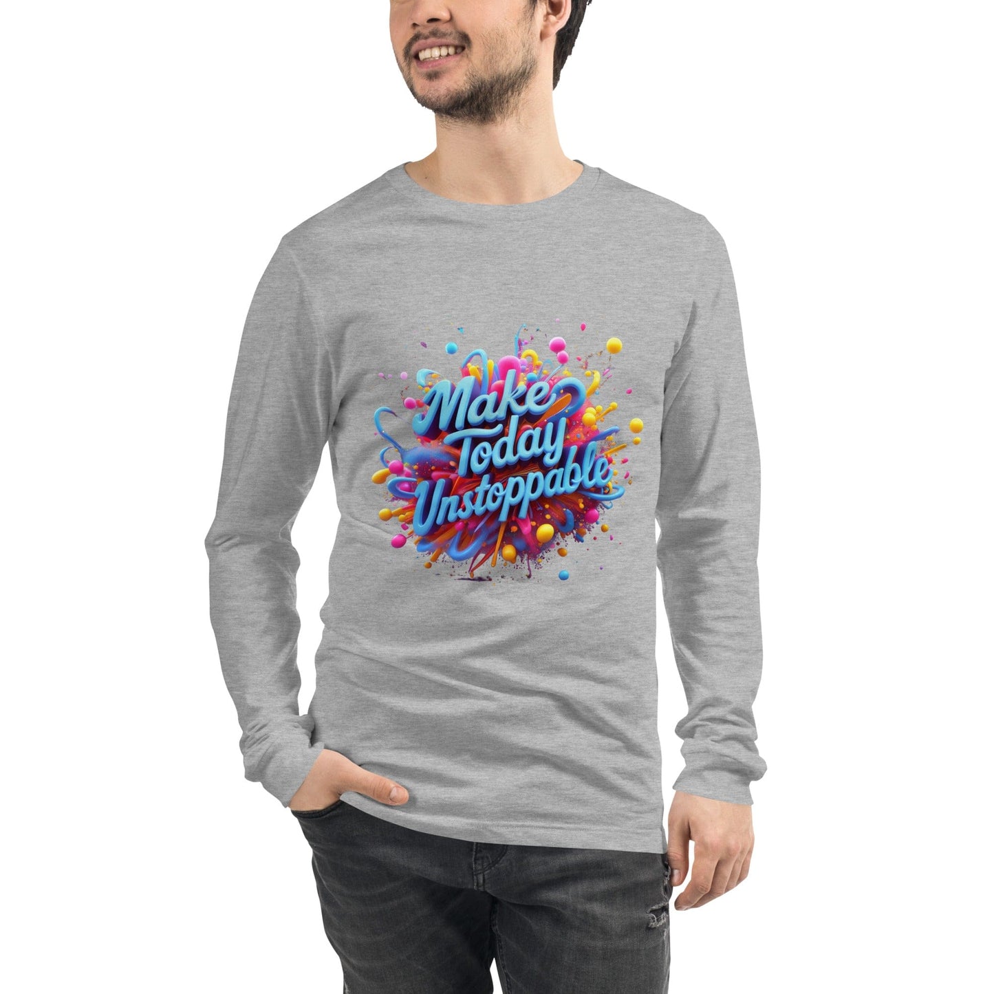 Long Sleeve T-Shirt with 3D render of "Make Today Unstoppable" - Collections by Moke 92846318