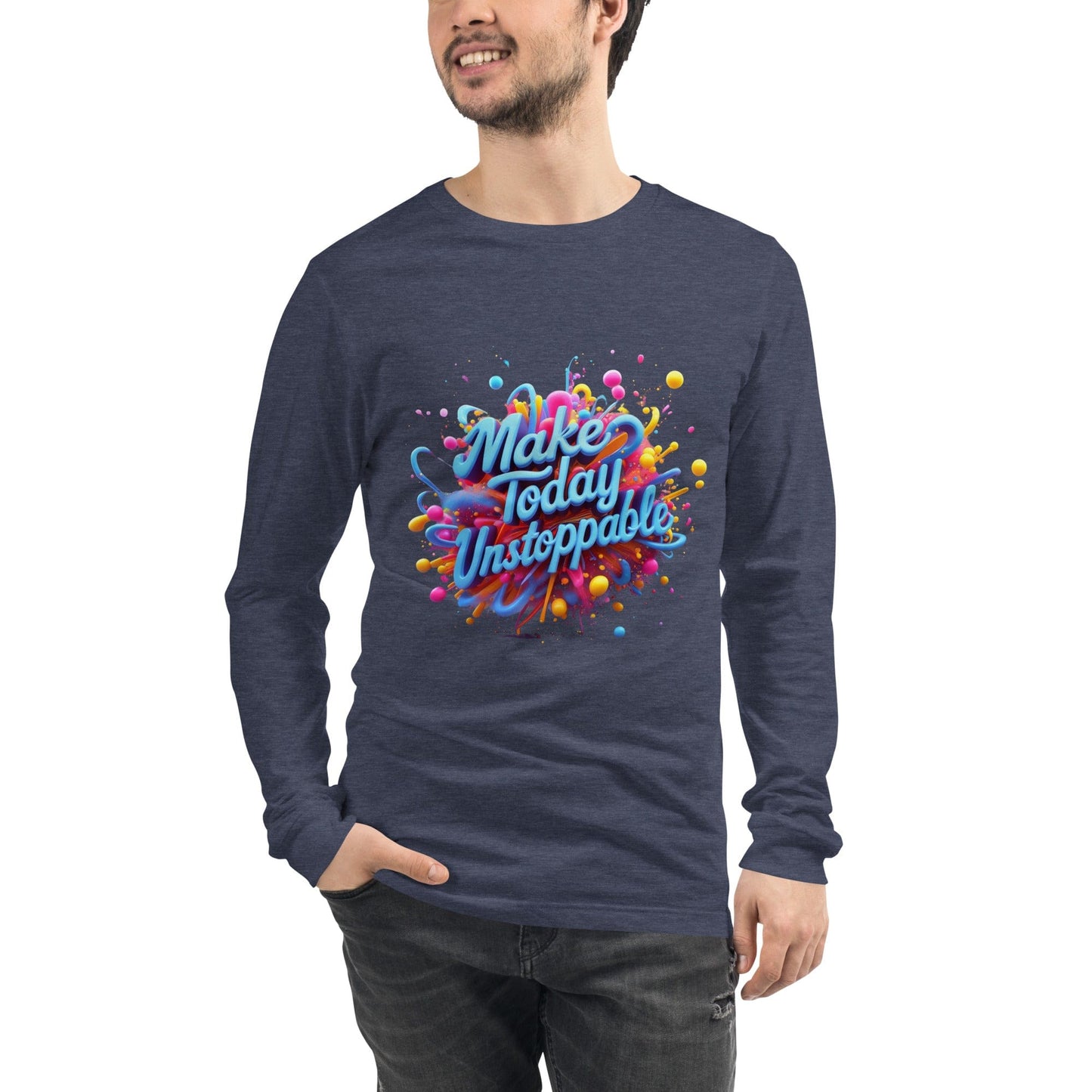 Long Sleeve T-Shirt with 3D render of "Make Today Unstoppable" - Collections by Moke 72097246