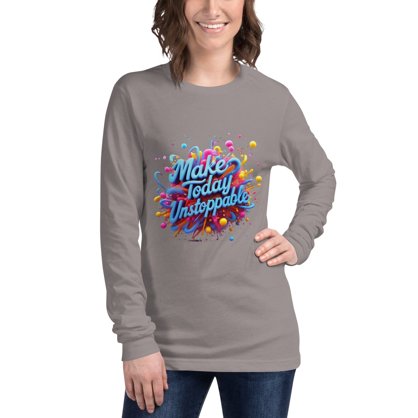 Long Sleeve T-Shirt with 3D render of "Make Today Unstoppable" - Collections by Moke 55149833