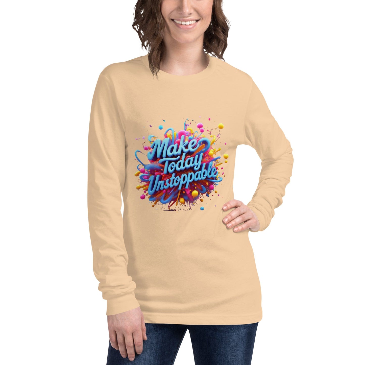 Long Sleeve T-Shirt with 3D render of "Make Today Unstoppable" - Collections by Moke 74487529