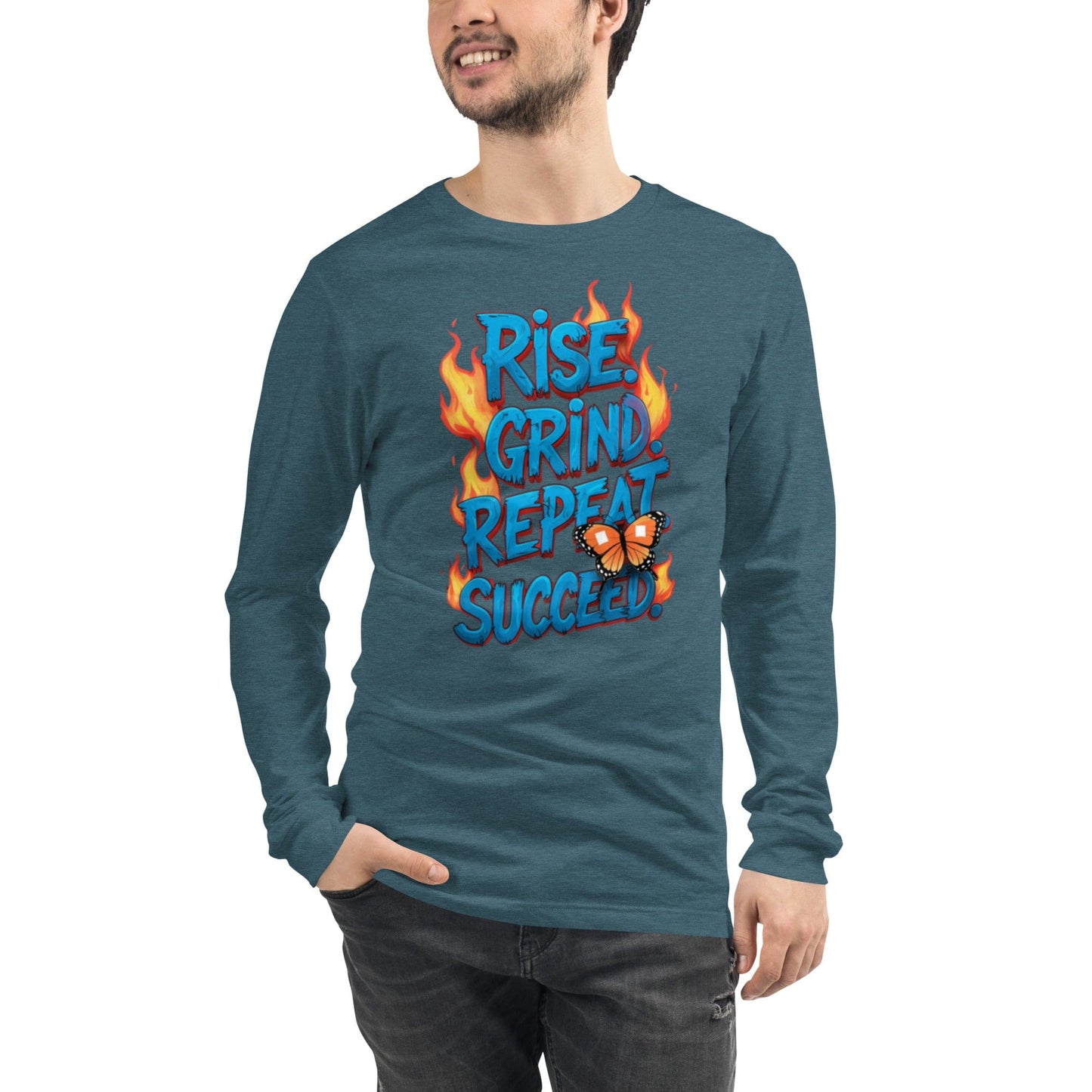 Long Sleeve T-Shirt with "Rise, Grind, Repeat, Succeed" - Collections by Moke 58490940