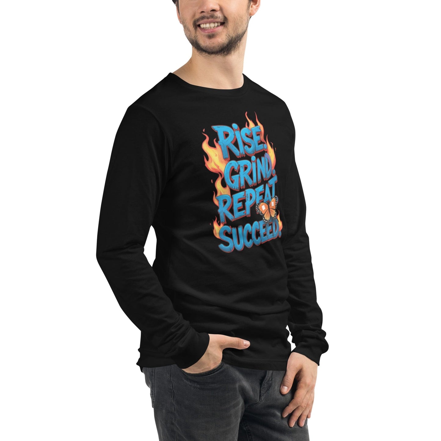 Long Sleeve T-Shirt with "Rise, Grind, Repeat, Succeed" - Collections by Moke 42598761