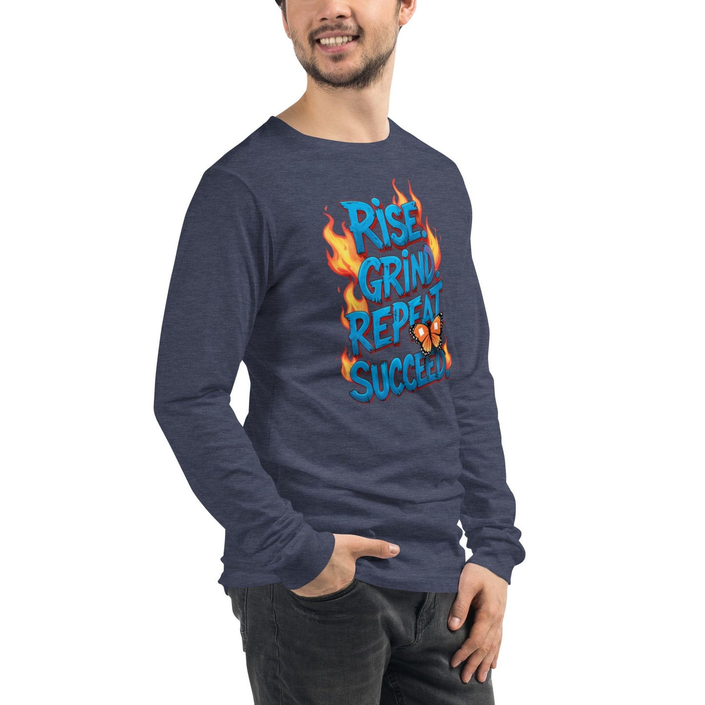Long Sleeve T-Shirt with "Rise, Grind, Repeat, Succeed" - Collections by Moke 98329786
