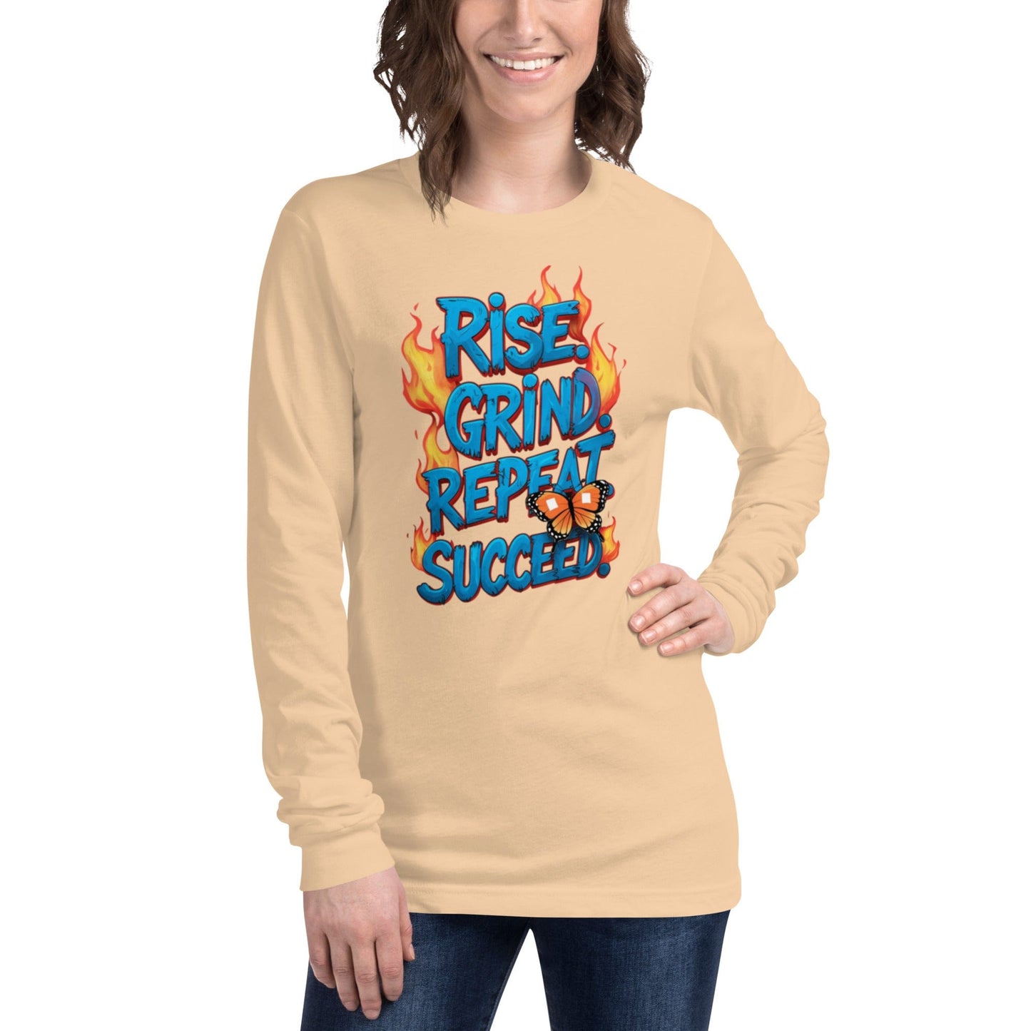 Long Sleeve T-Shirt with "Rise, Grind, Repeat, Succeed" - Collections by Moke 98862300