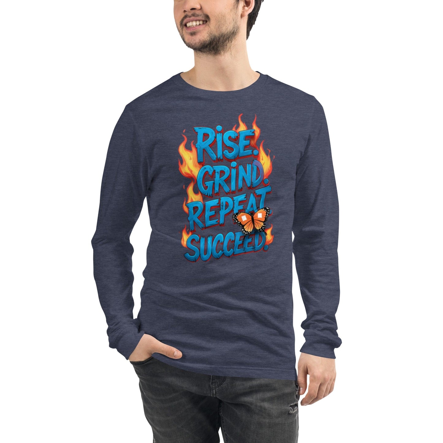 Long Sleeve T-Shirt with "Rise, Grind, Repeat, Succeed" - Collections by Moke 82249290