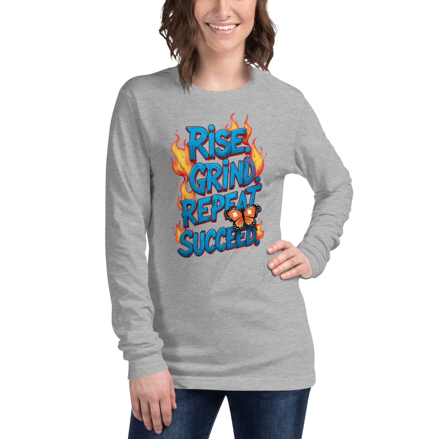 Long Sleeve T-Shirt with "Rise, Grind, Repeat, Succeed" - Collections by Moke 6223093