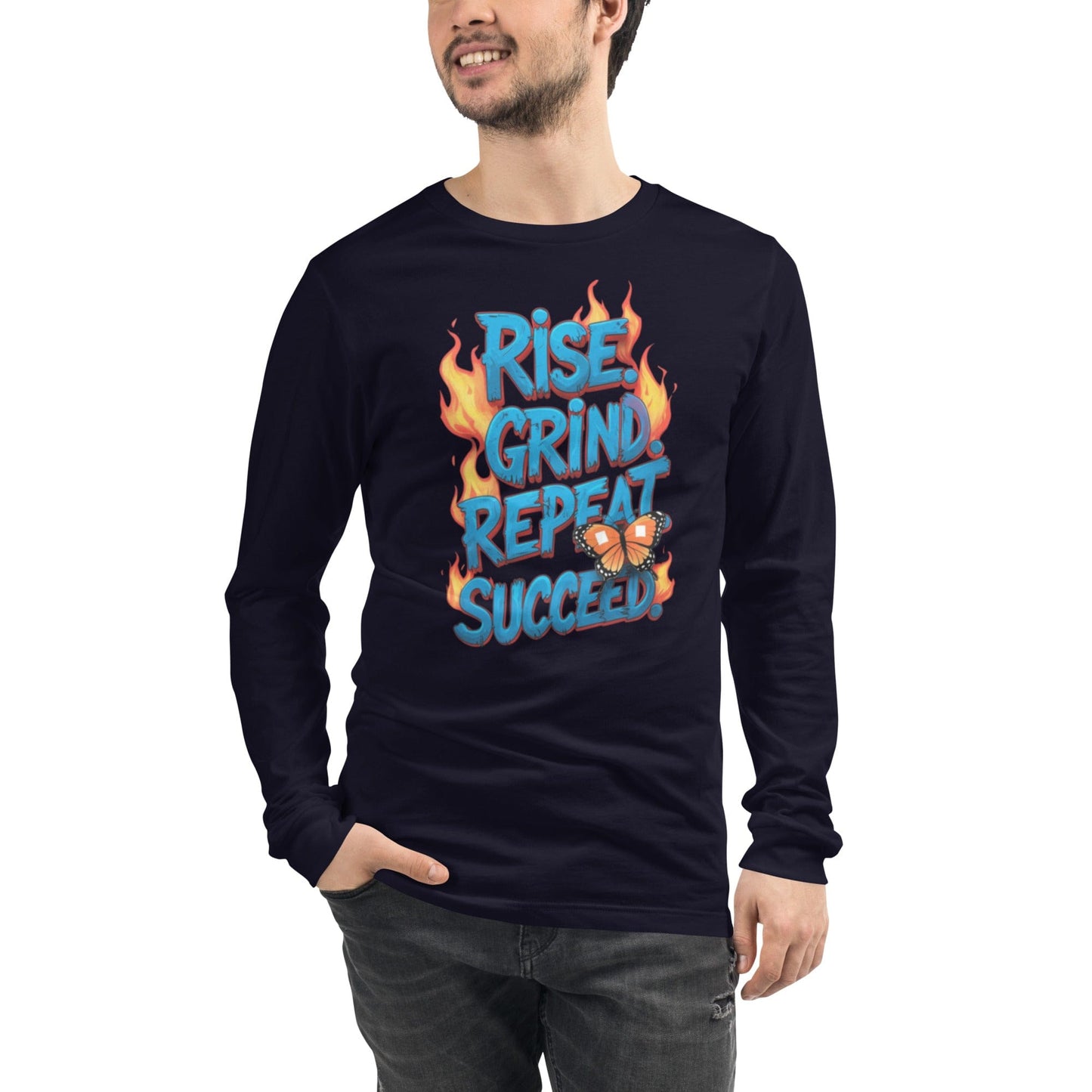 Long Sleeve T-Shirt with "Rise, Grind, Repeat, Succeed" - Collections by Moke 38896722