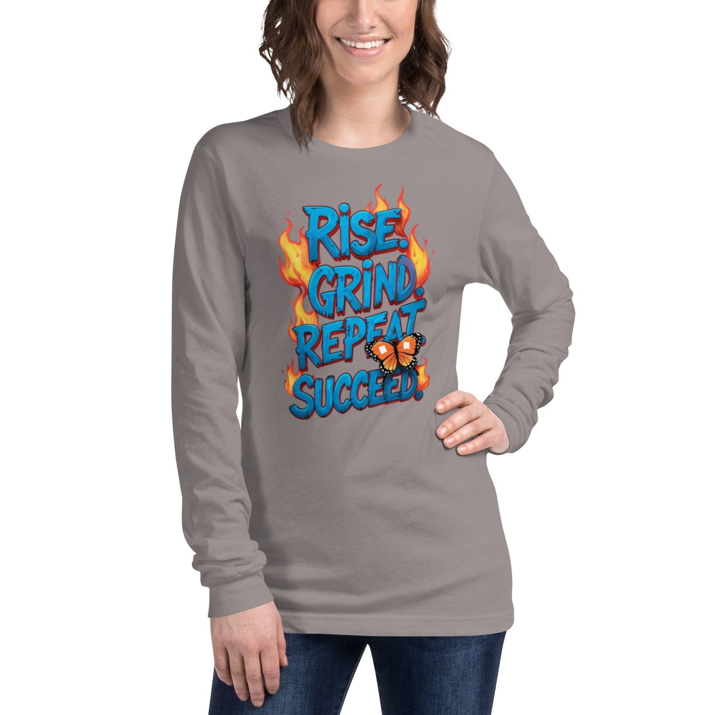 Long Sleeve T-Shirt with "Rise, Grind, Repeat, Succeed" - Collections by Moke 14261875