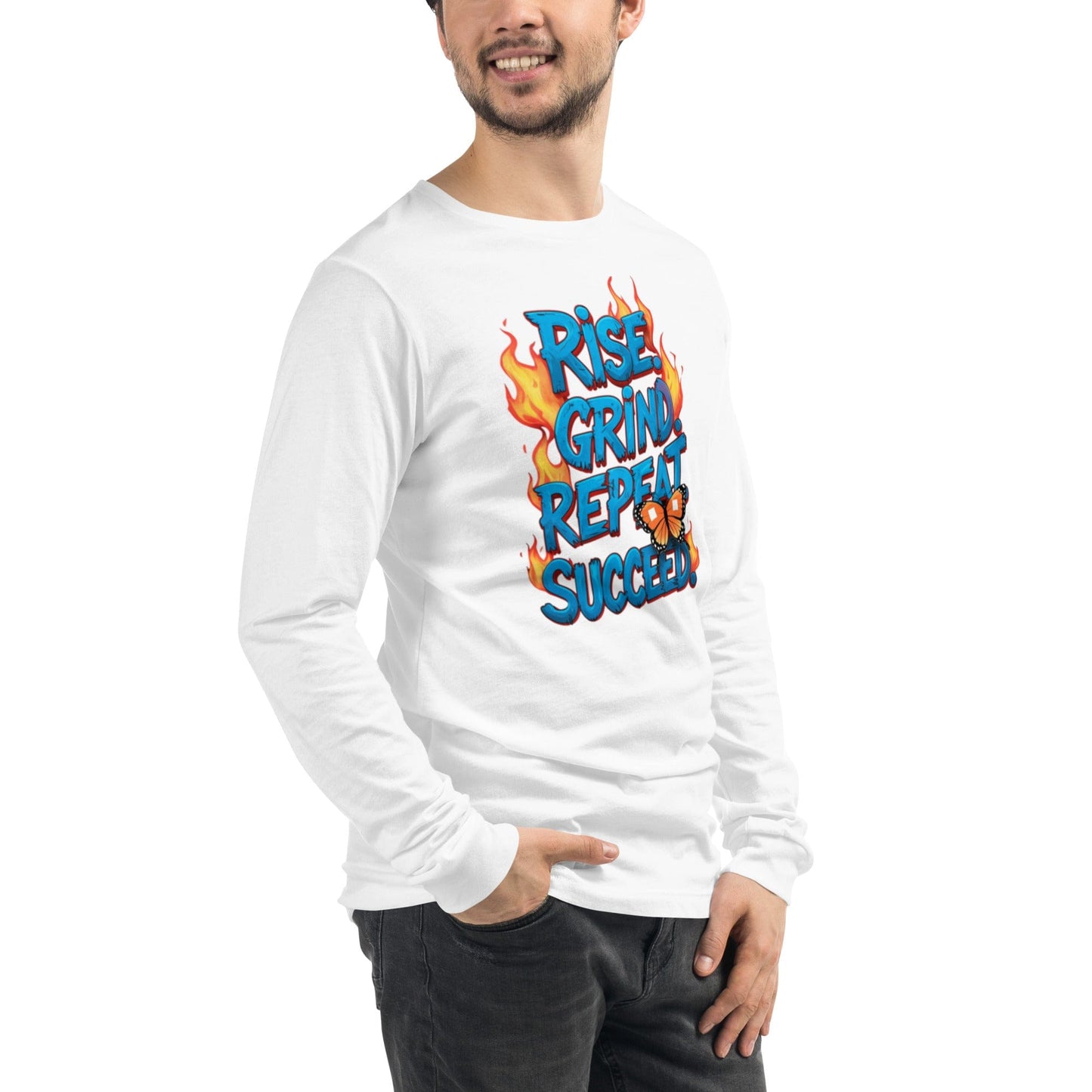 Long Sleeve T-Shirt with "Rise, Grind, Repeat, Succeed" - Collections by Moke 35463821