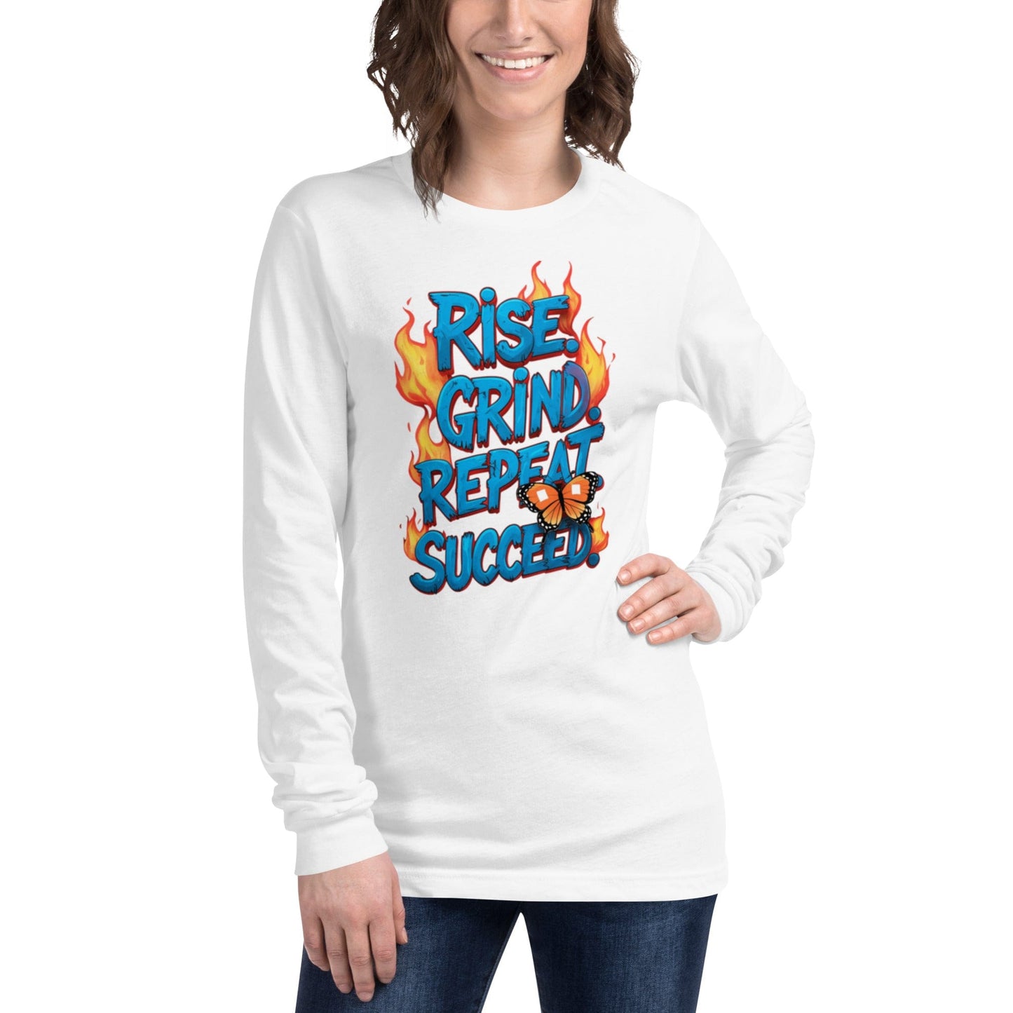 Long Sleeve T-Shirt with "Rise, Grind, Repeat, Succeed" - Collections by Moke 54070005