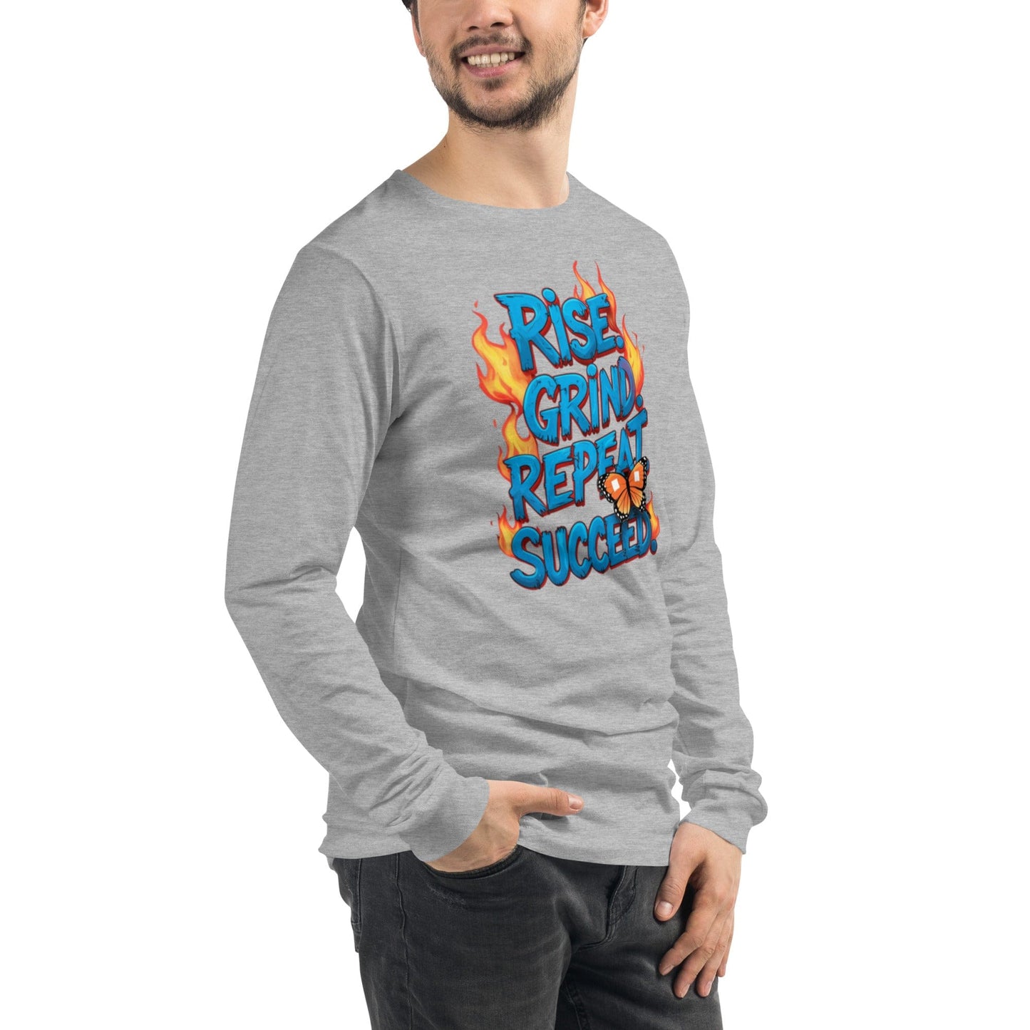 Long Sleeve T-Shirt with "Rise, Grind, Repeat, Succeed" - Collections by Moke 17566508