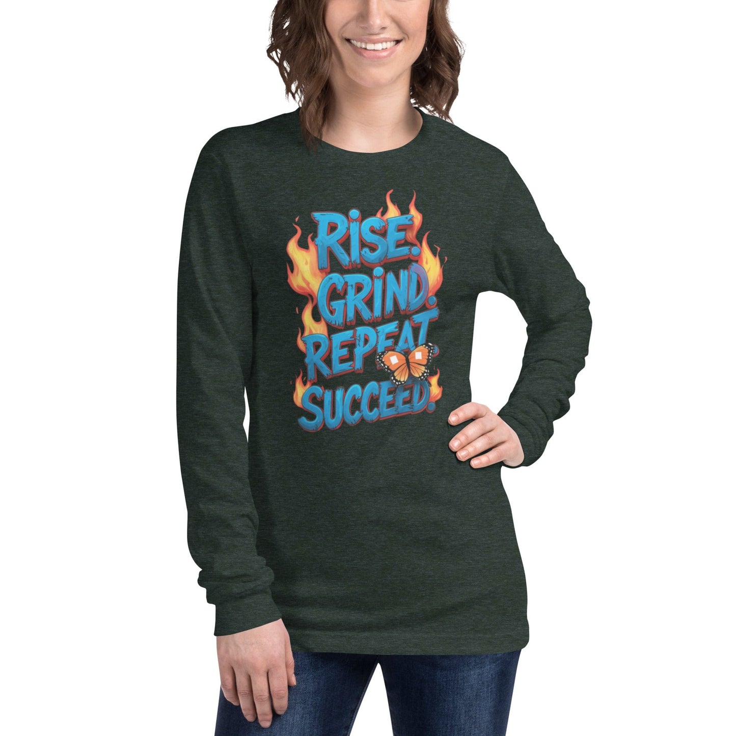 Long Sleeve T-Shirt with "Rise, Grind, Repeat, Succeed" - Collections by Moke 49503502