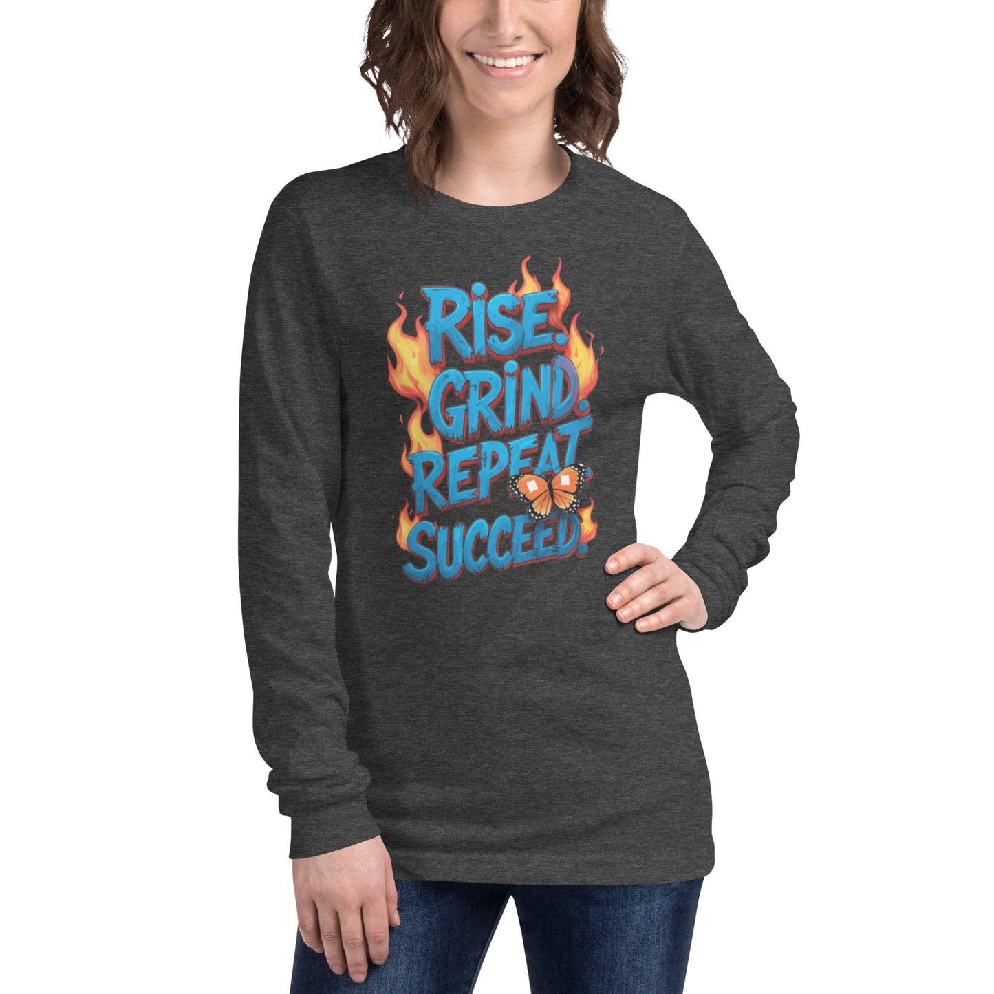 Long Sleeve T-Shirt with "Rise, Grind, Repeat, Succeed" - Collections by Moke 24334404