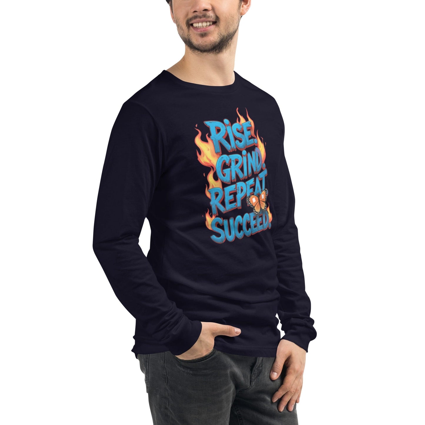 Long Sleeve T-Shirt with "Rise, Grind, Repeat, Succeed" - Collections by Moke 52630917