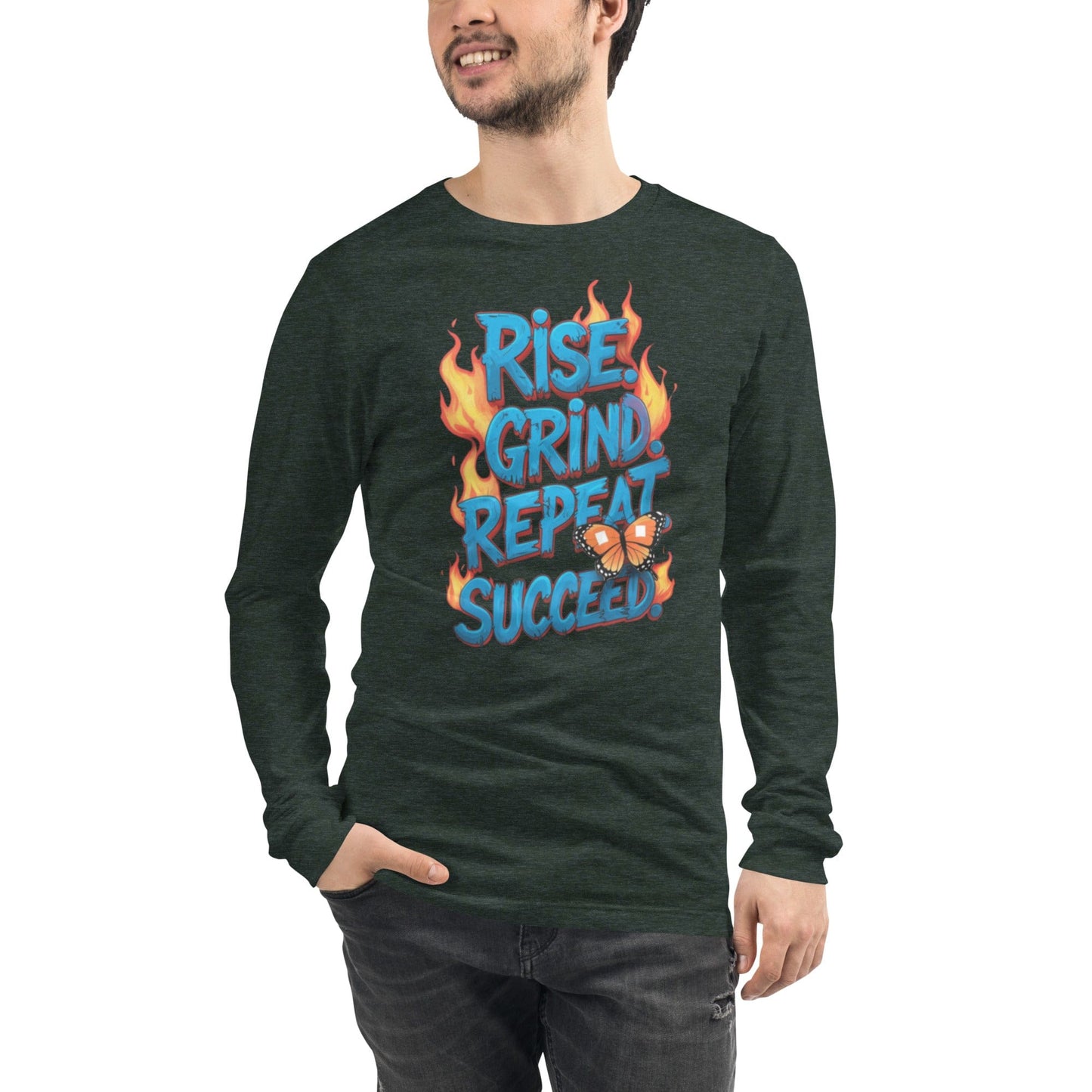 Long Sleeve T-Shirt with "Rise, Grind, Repeat, Succeed" - Collections by Moke 49216599