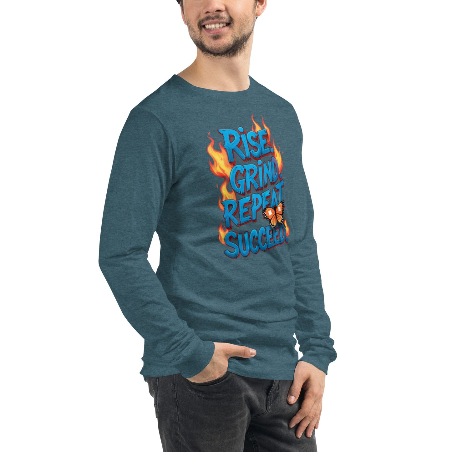Long Sleeve T-Shirt with "Rise, Grind, Repeat, Succeed" - Collections by Moke 81051099