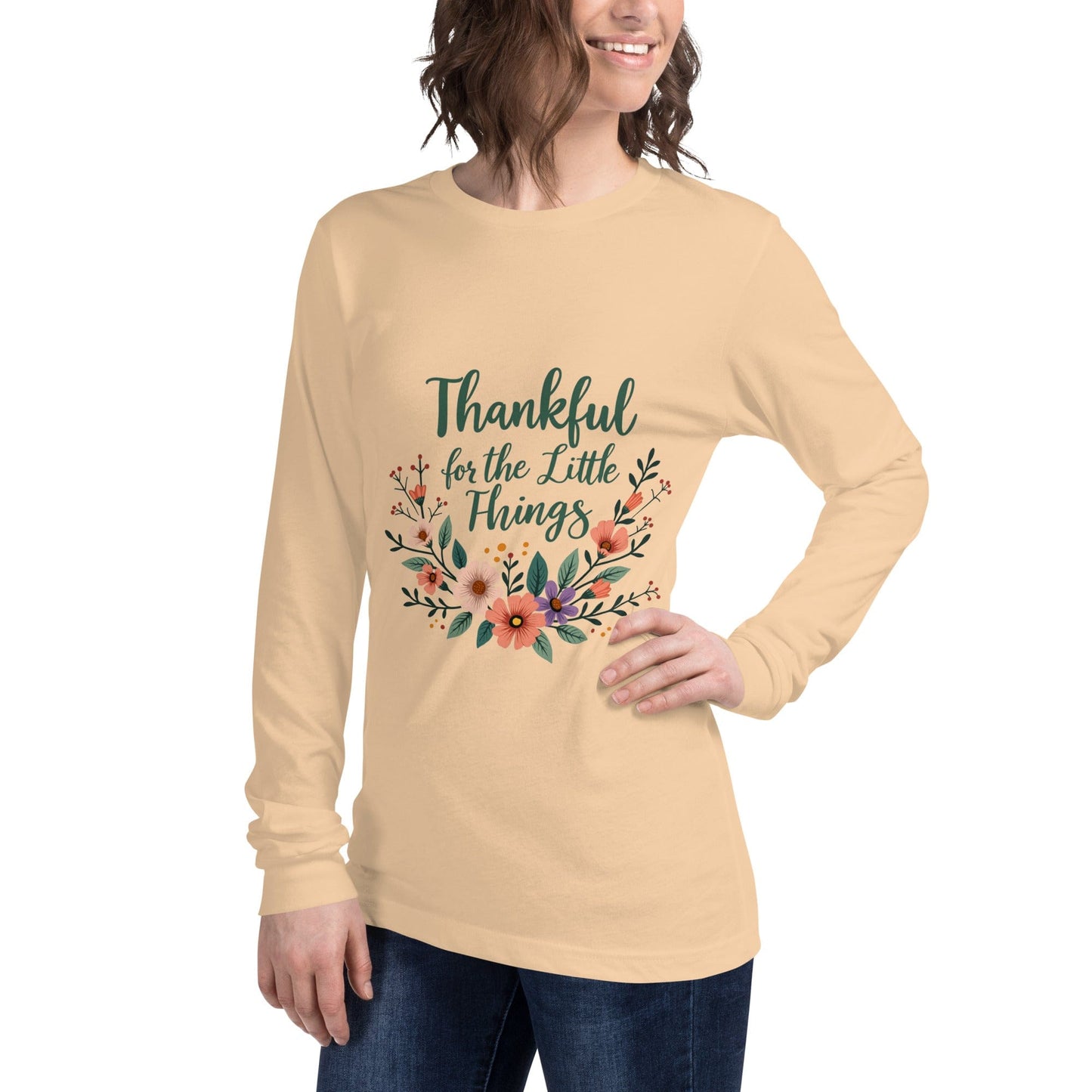 Long Sleeve T-Shirt with “Thankful for the Little Things” - Collections by Moke 24609322