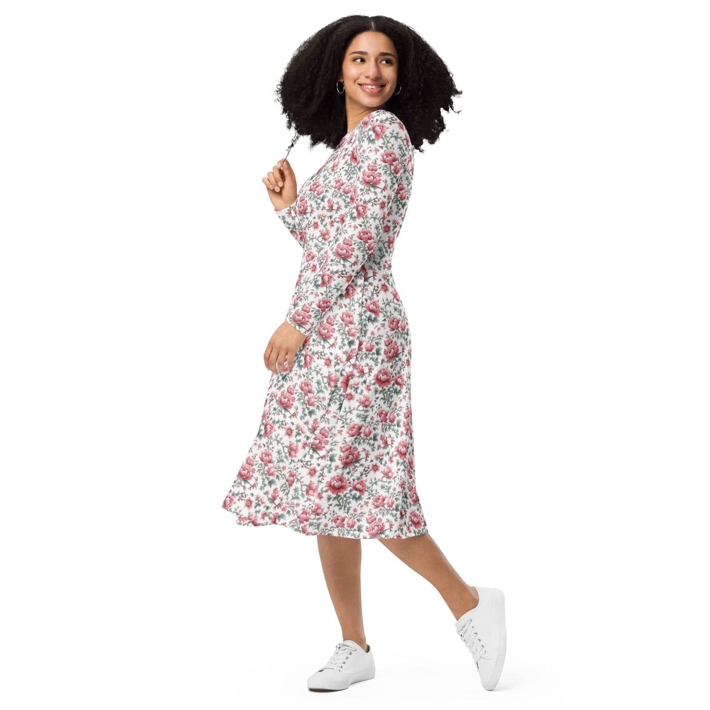 Pink-floral long sleeve midi Dress - Collections by Moke 34463014