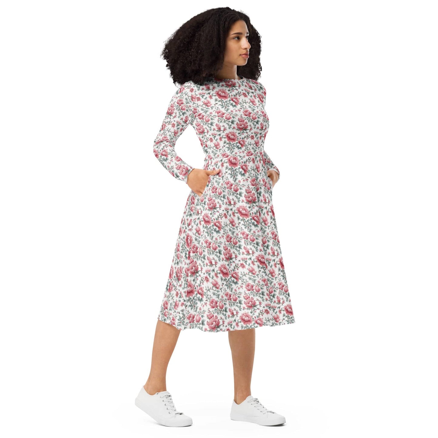 Pink-floral long sleeve midi Dress - Collections by Moke 55943333