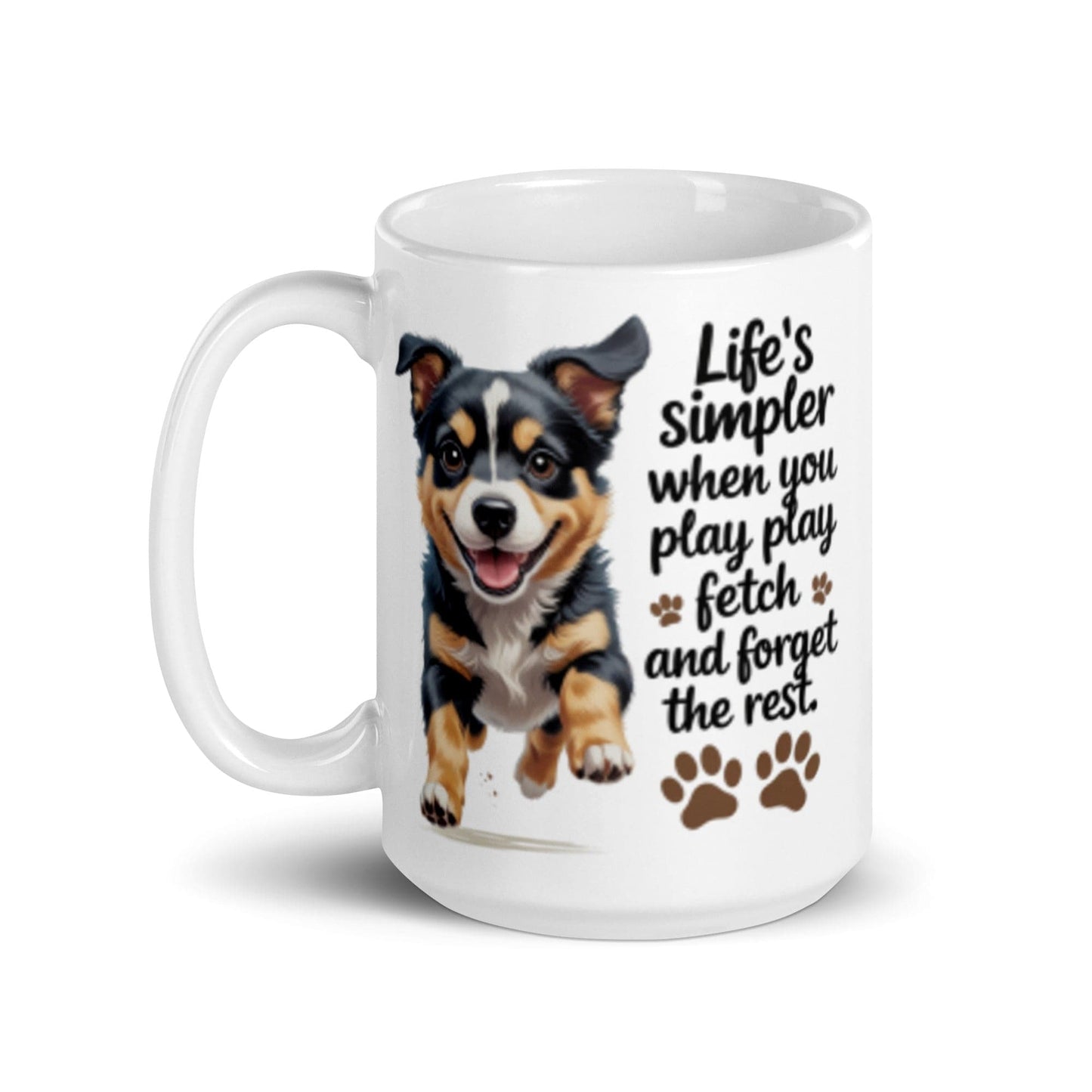 Puppy on 15oz Ceramic Mug with 'Life’s simpler when you Play' - Collections by Moke 16486884