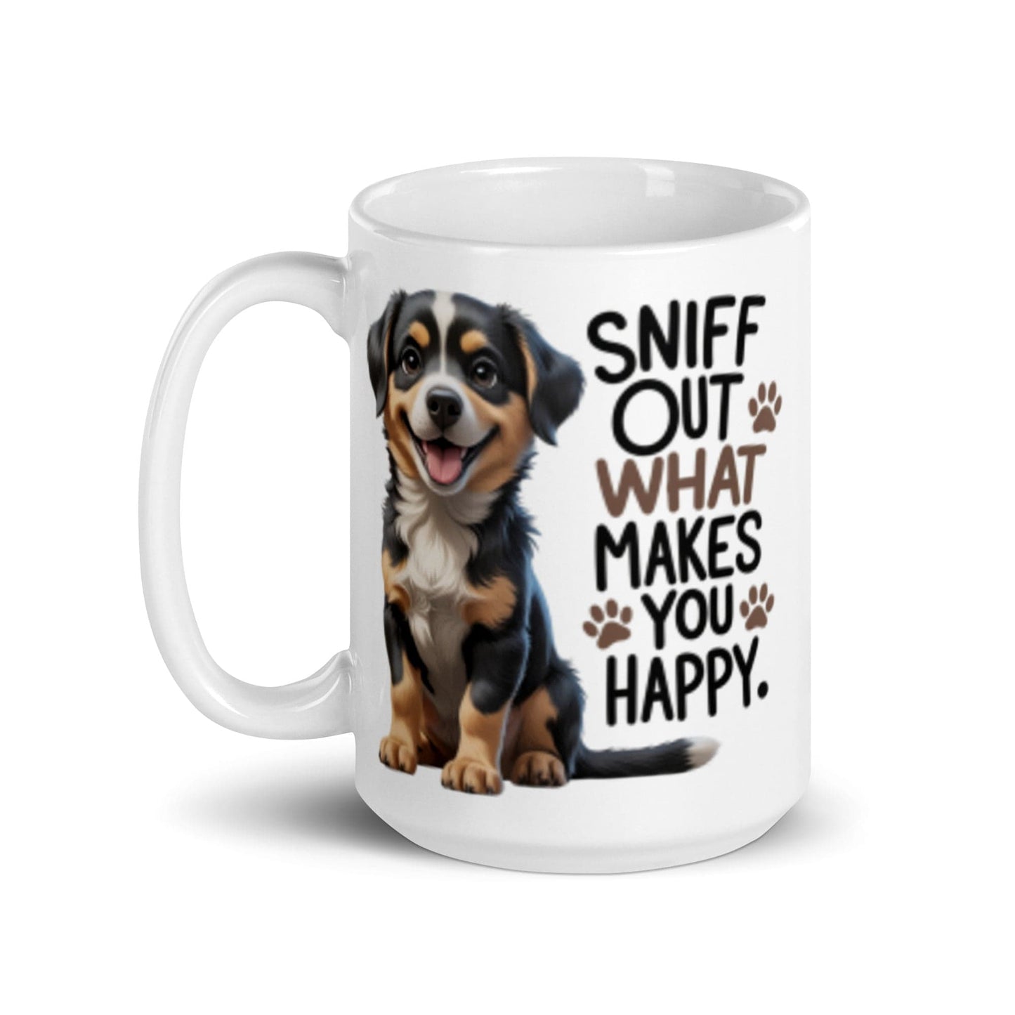 Puppy on 15oz Ceramic Mug with "sniff out what makes you happy" - Collections by Moke 45074320