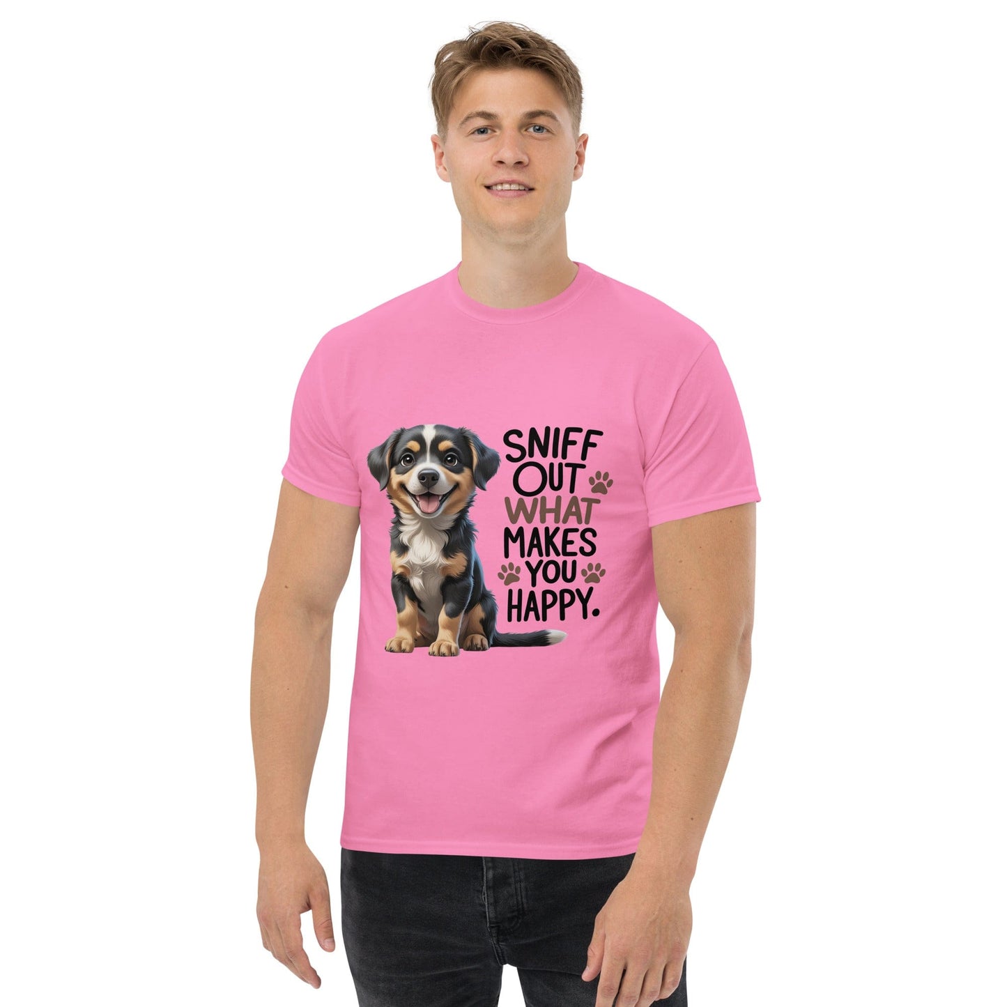 Puppy on Classic T-Shirt with "sniff out what makes you happy" - Collections by Moke 40112136