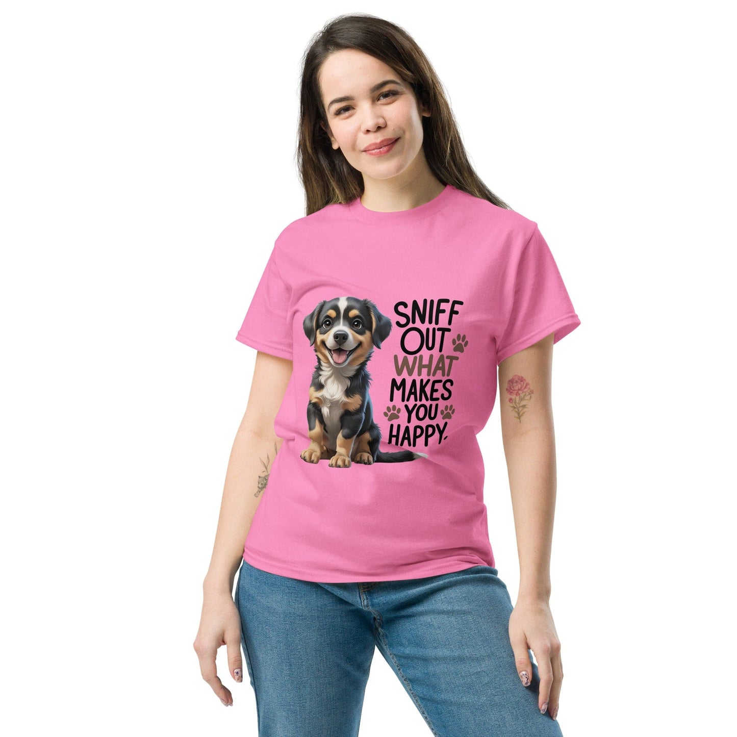 Puppy on Classic T-Shirt with "sniff out what makes you happy" - Collections by Moke 14123983