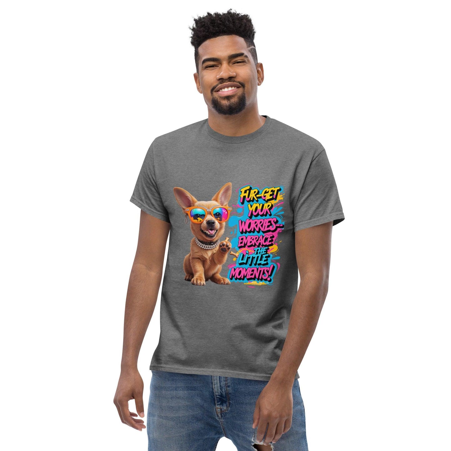 Puppy on Classic T-shirt with "Fur-get your worries" - Collections by Moke 84628753